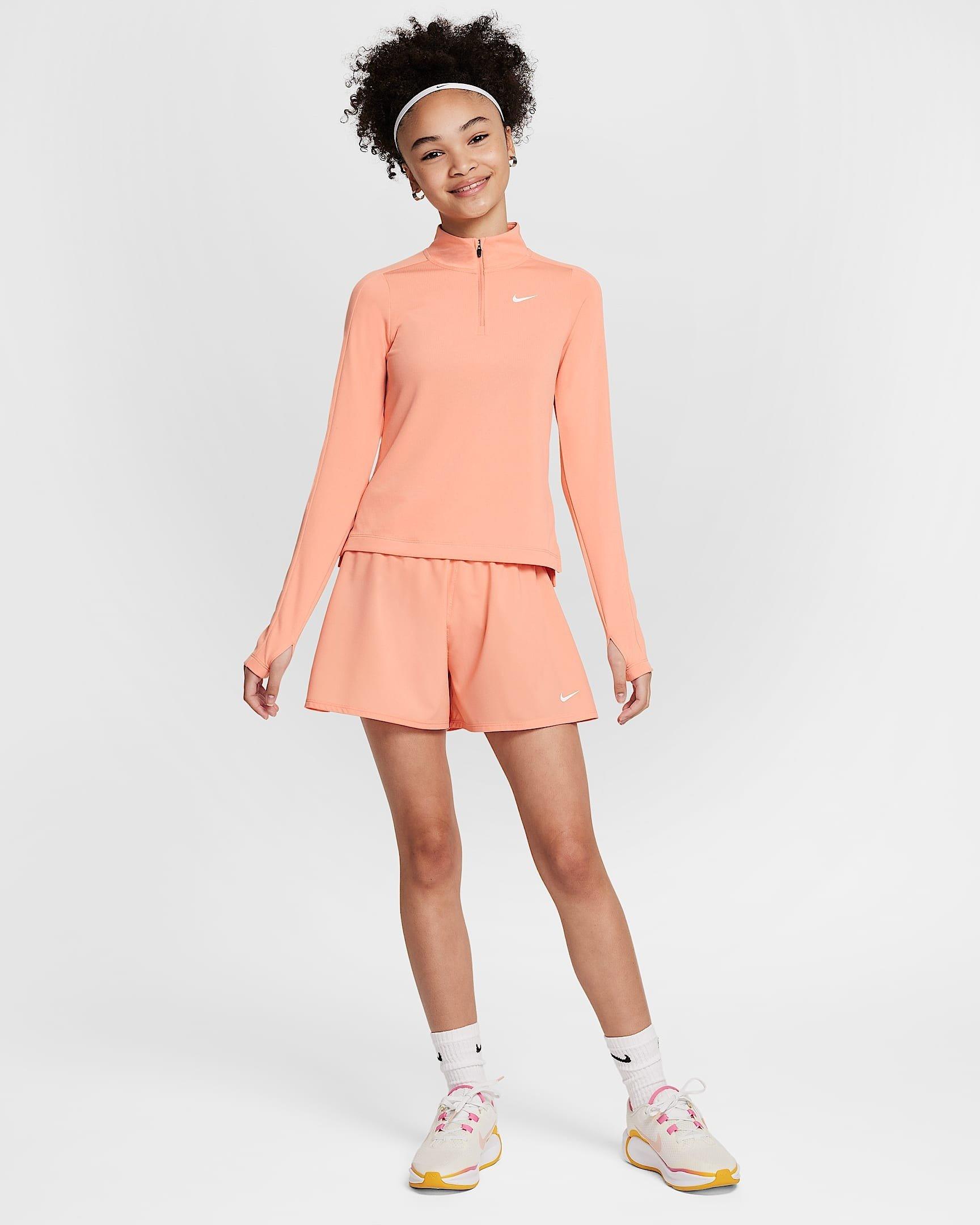 Nike Big Girls' Dri-FIT FM Shorts - ORANGE Thumbnail View 6