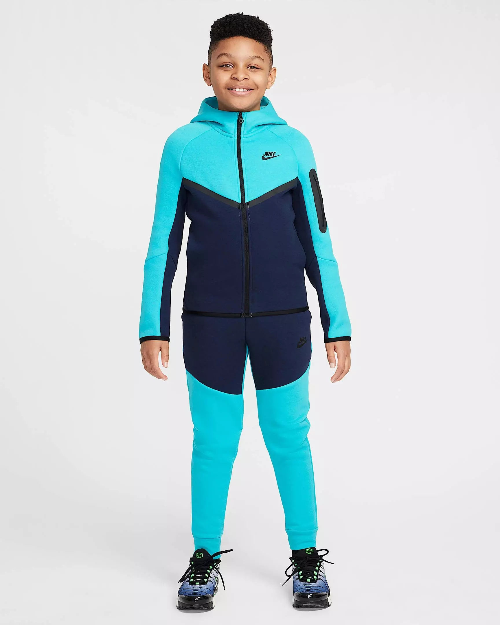 Nike Big Boys' Sportswear Tech Fleece Full-Zip Hooded Jacket - BLUE/TURQUOISE