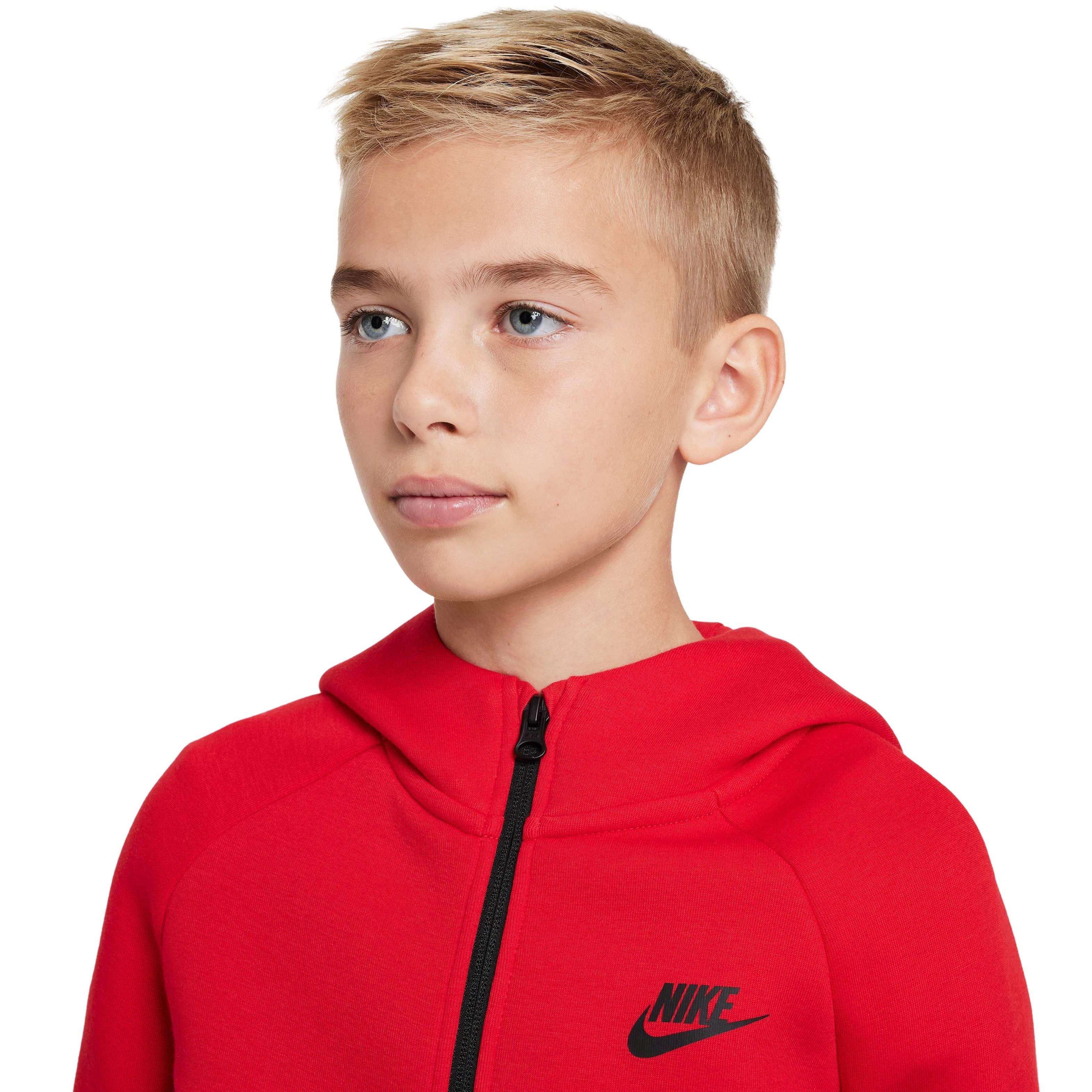 Nike Big Boys' Sportswear Tech Fleece Full-Zip Hooded Jacket - RED Thumbnail View 3