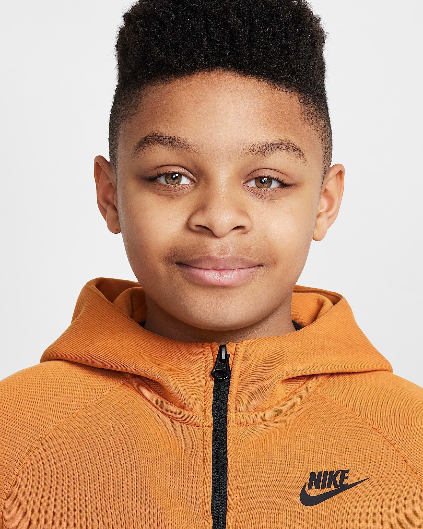 Nike Big Boys' Sportswear Tech Fleece Full-Zip Hooded Jacket - ORANGE Thumbnail View 3