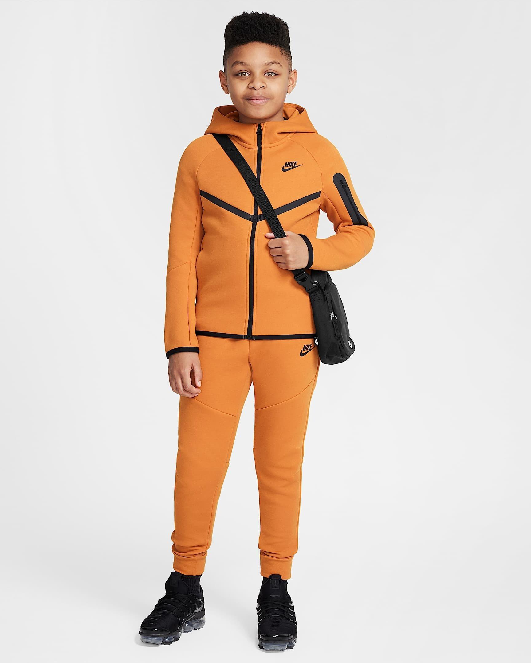 Nike Big Boys' Sportswear Tech Fleece Full-Zip Hooded Jacket - ORANGE Thumbnail View 9