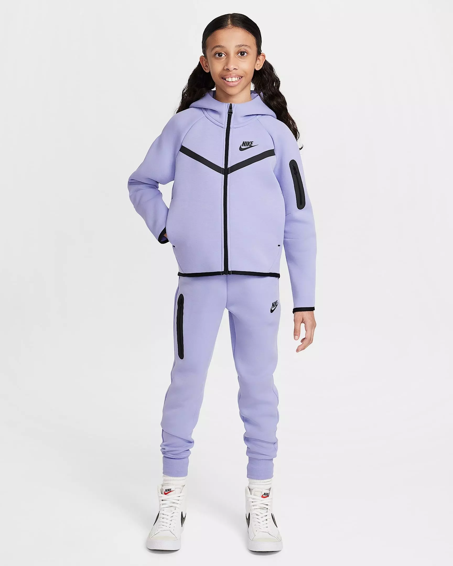 Nike Big Girls' Sportswear Tech Fleece Full-Zip Hooded Jacket - Purple - PURPLE