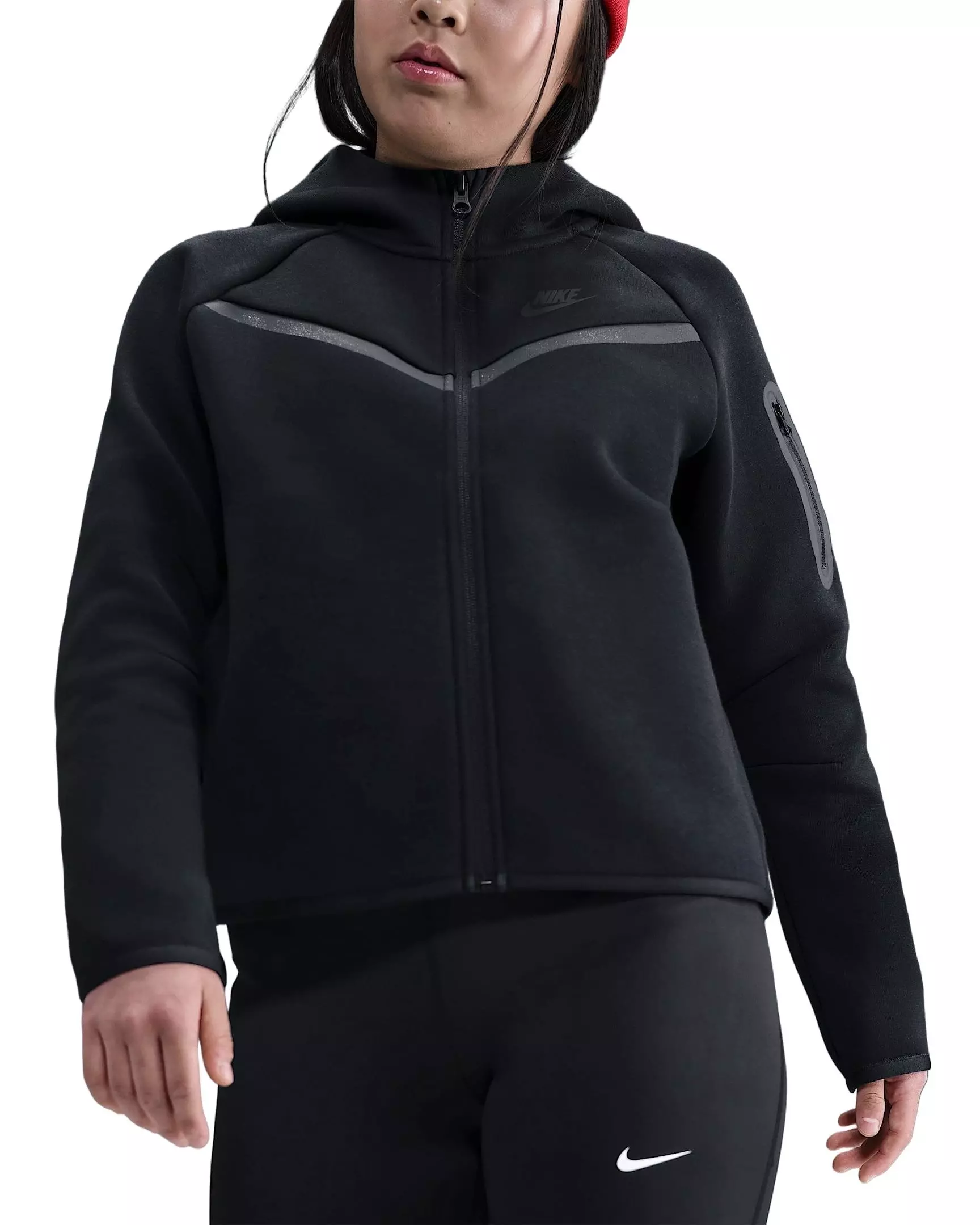 Nike Big Girls' Sportswear Fleece Tech FZ Long-Sleeve Jacket - BLACK