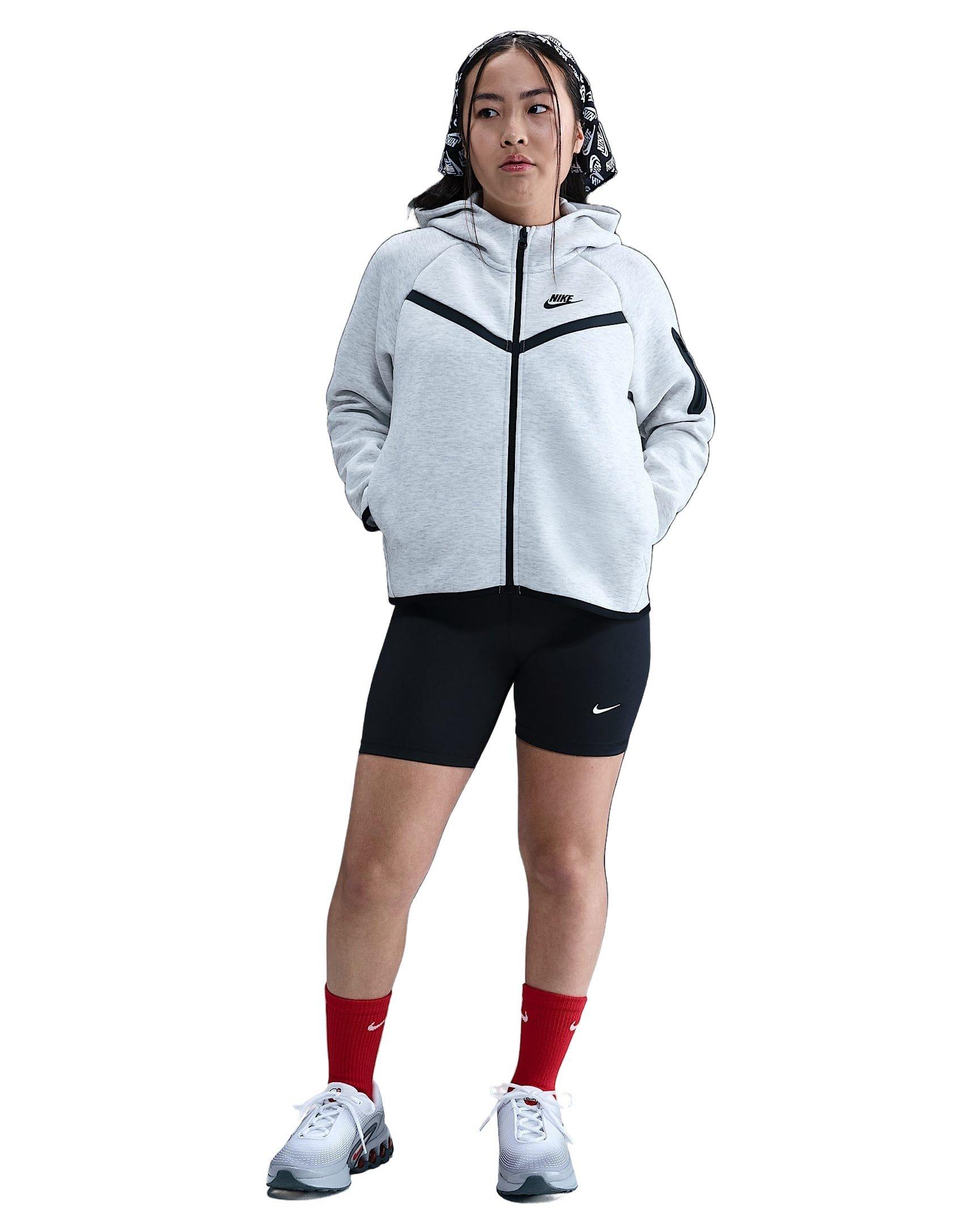 Nike Big Girls' Sportswear Fleece Tech FZ Long-Sleeve Jacket - GREY Thumbnail View 4