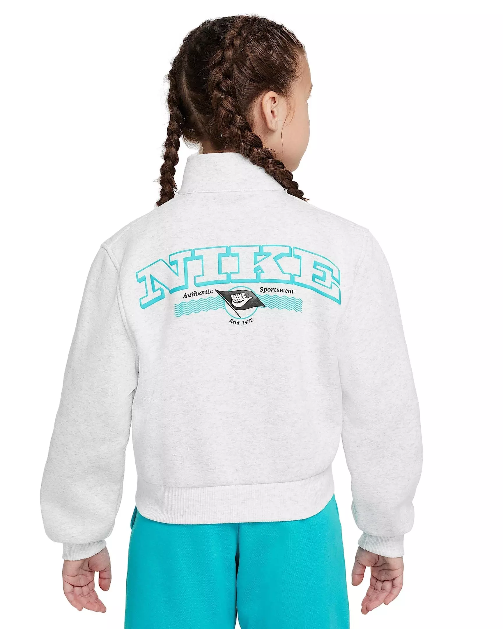 Nike Big Girls' Sportswear Club Fleece Long-Sleeve 1/2-Zip Top -Heather/Turquoise - HEATHER/TURQUOISE