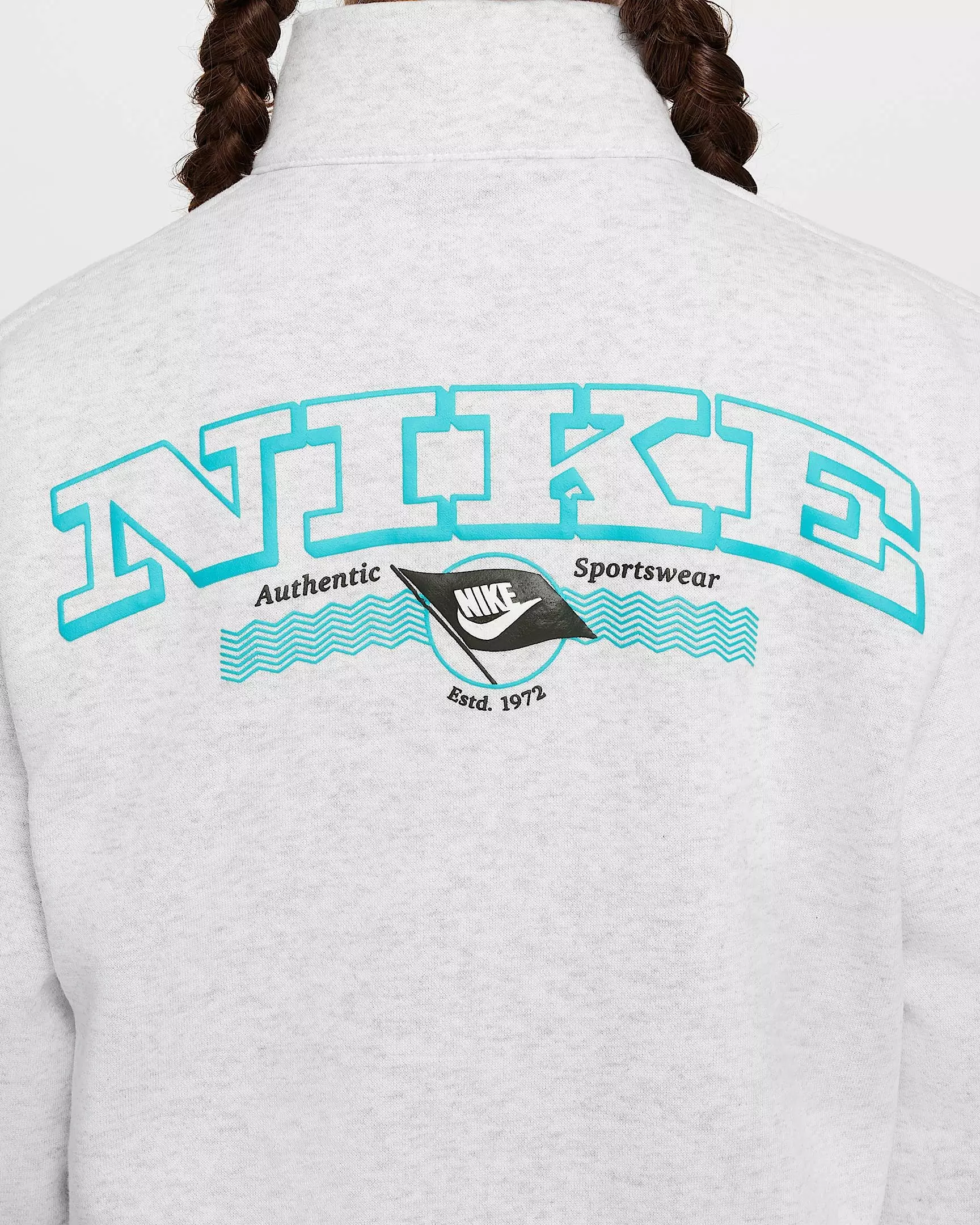 Nike Big Girls' Sportswear Club Fleece Long-Sleeve 1/2-Zip Top -Heather/Turquoise - HEATHER/TURQUOISE