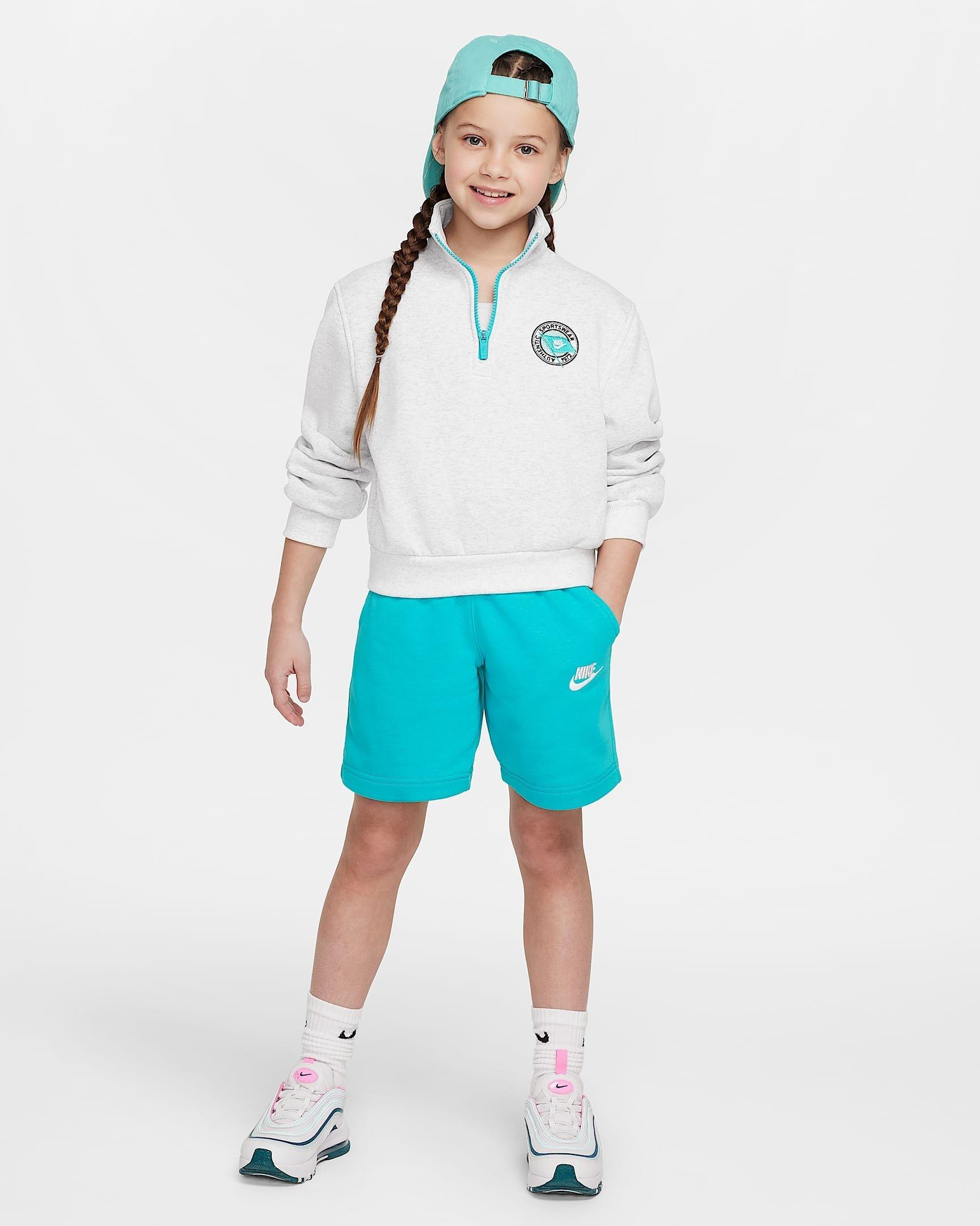 Nike Sportswear Club Fleece Long-Sleeve 1/2-Zip Big Girls' Heath/Turquoise Top