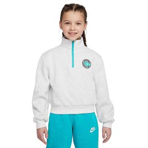 Nike Big Girls' Sportswear Club Fleece Long-Sleeve 1/2-Zip Top -Heather/Turquoise