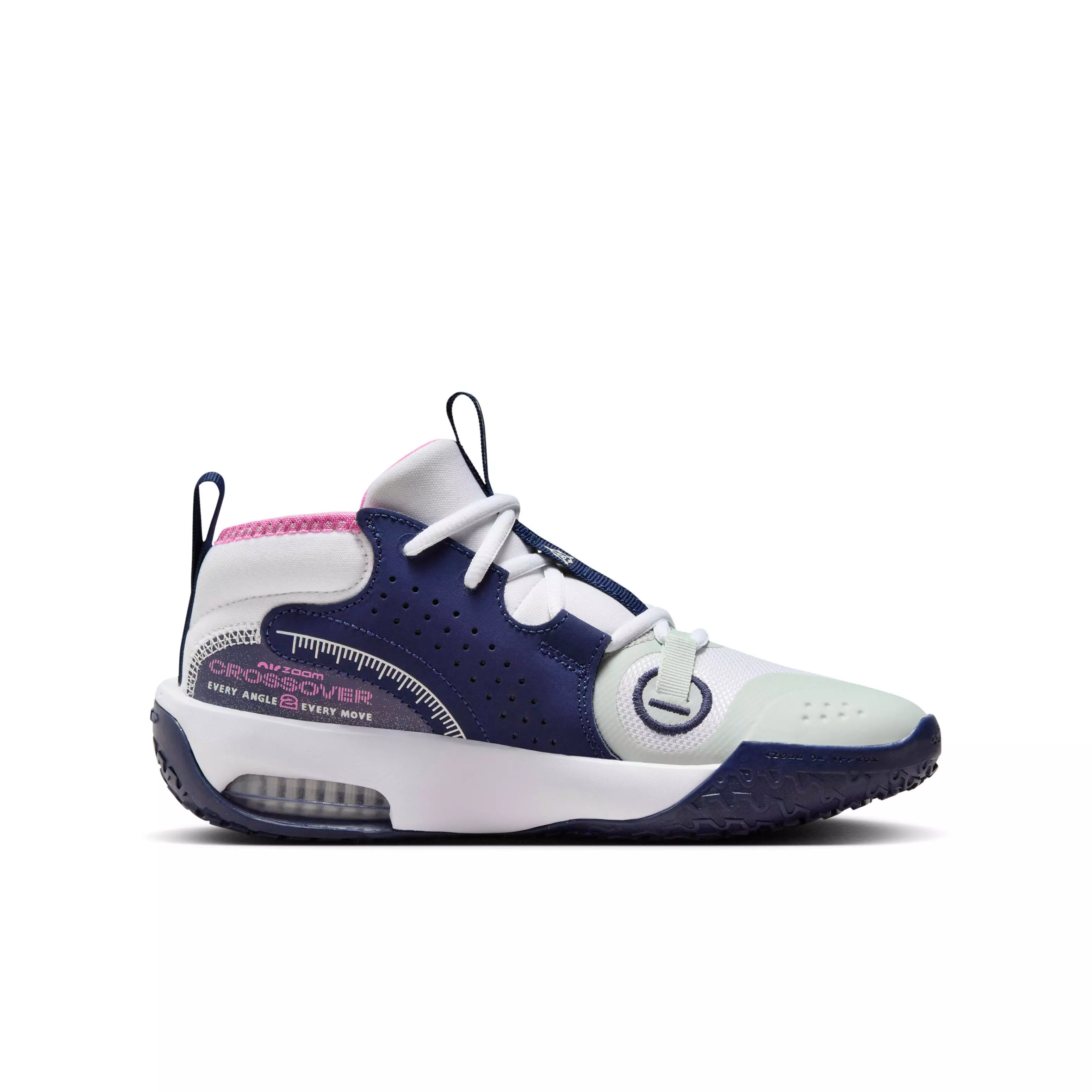 Nike Air Zoom Crossover 2 "White/Midnight Navy/Light Silver/Playful Pink" Grade School Girls' Basketball Shoe - WHITE/NAVY/LT SILVER/PINK