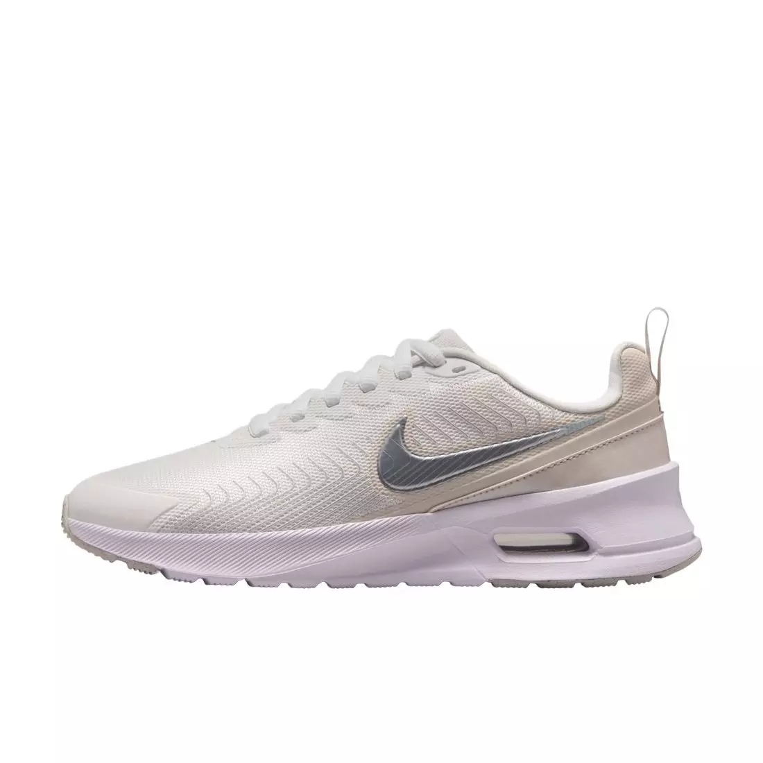 Nike Air Max Nuaxis SE "Summit White/Light Orewood Brown/White/Metallic Silver" Women's Shoe - WHITE/LT BROWN/WHITE/SILVER