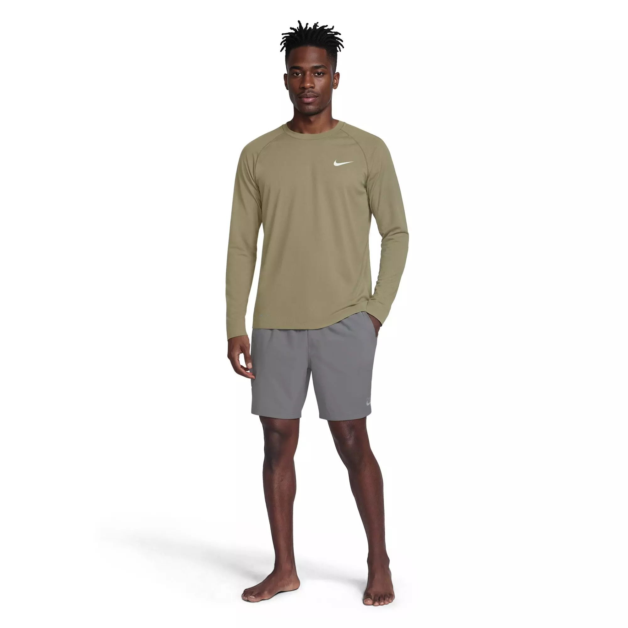 Nike Men's Swim Hydroguard Essential Dri-FIT UV Long Sleeve Top - BEIGE