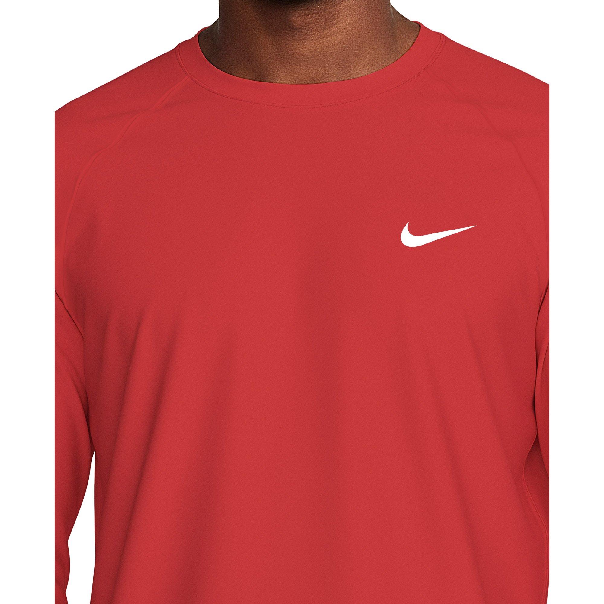Nike Men's Swim Hydroguard Essential Dri-FIT UV Long Sleeve Top - RED Thumbnail View 3