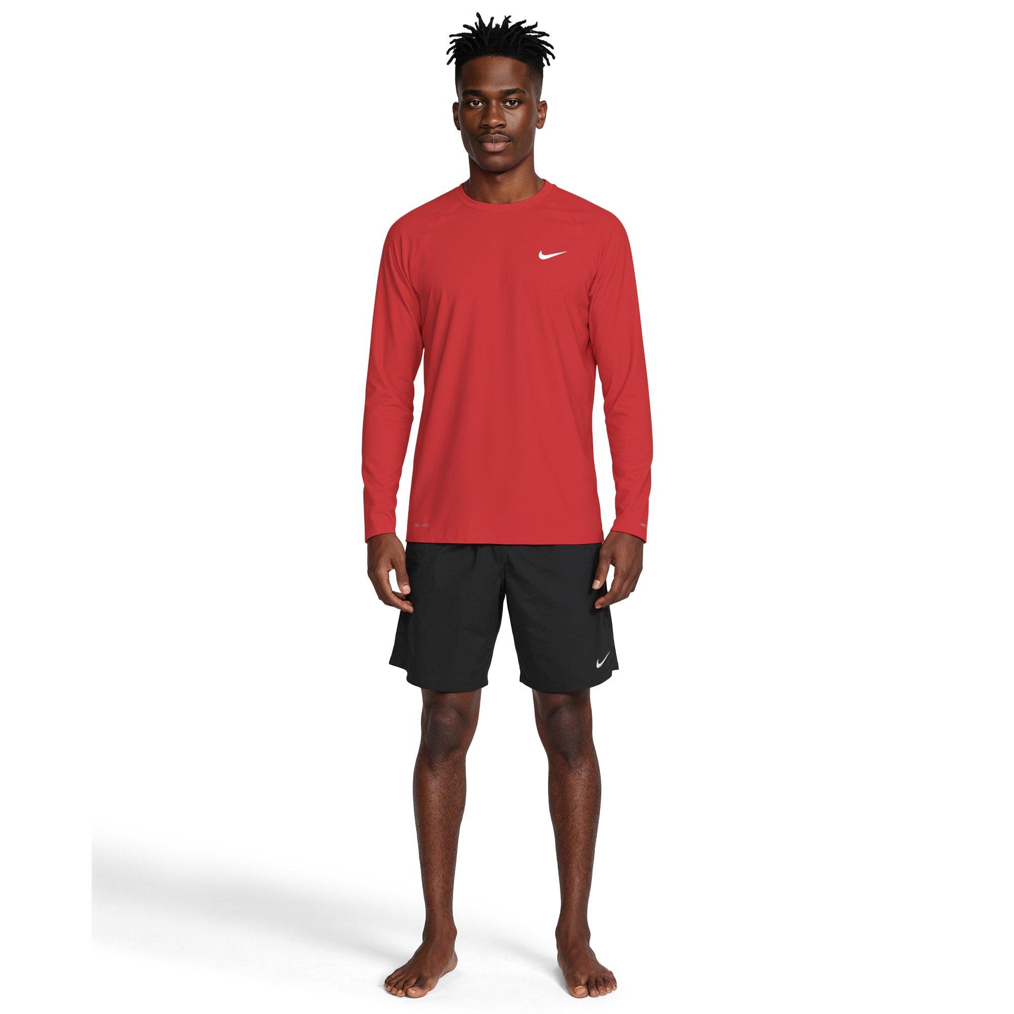 Nike Men's Swim Hydroguard Essential Dri-FIT UV Long Sleeve Top - RED Thumbnail View 5