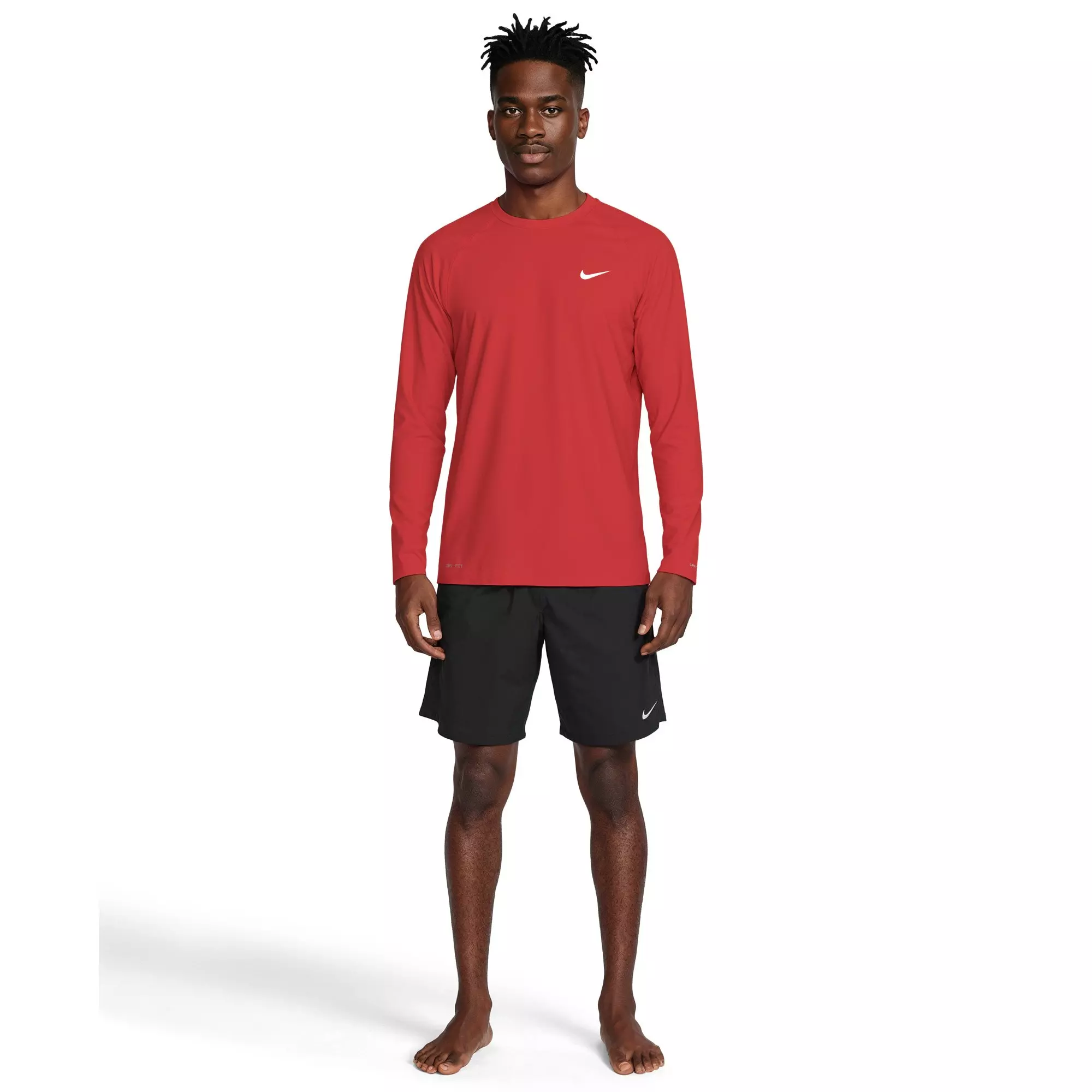 Nike Men's Swim Hydroguard Essential Dri-FIT UV Long Sleeve Top - RED