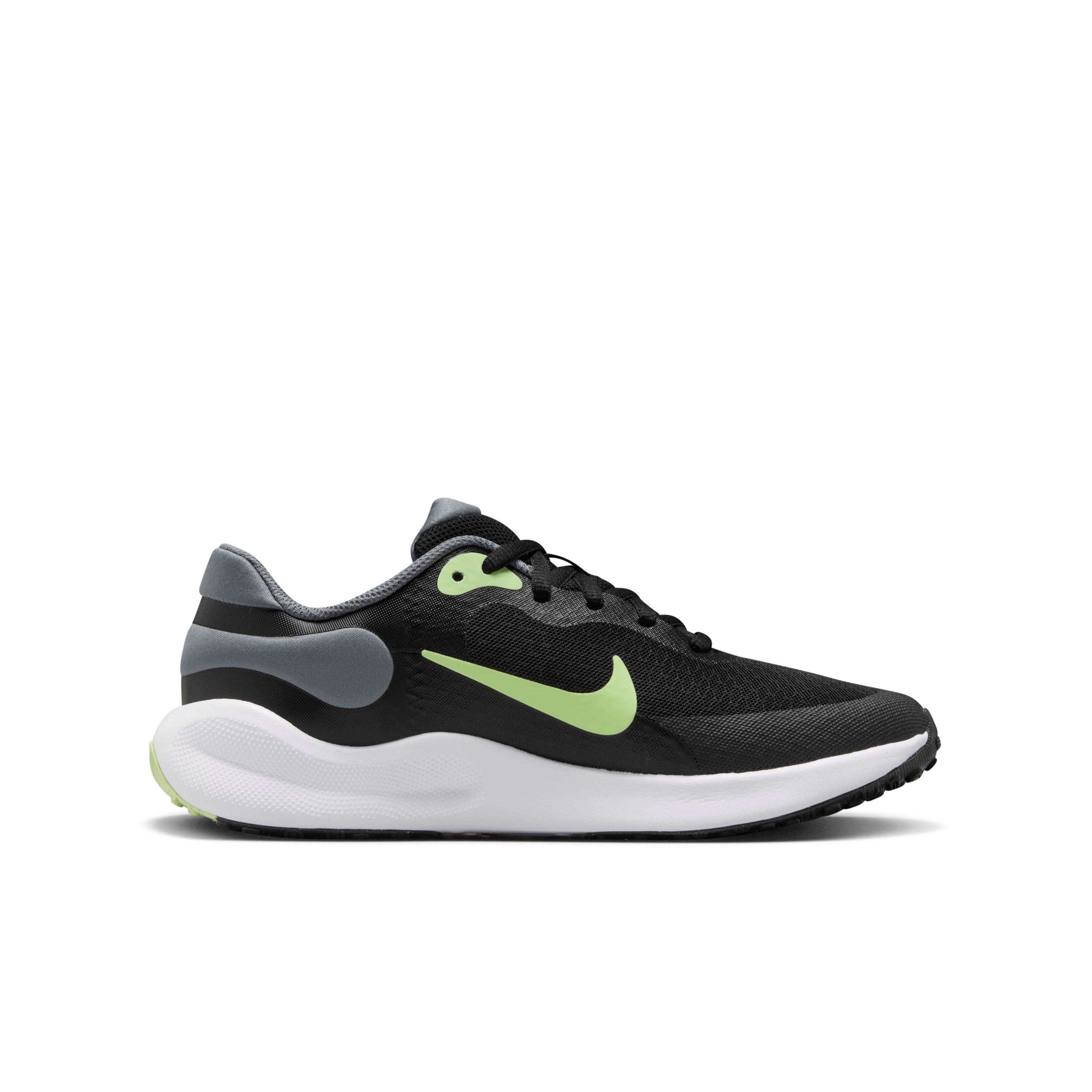 Nike Revolution 7 Black Smoke Grey White Barely Volt Grade School Boys Running Shoe Hibbett