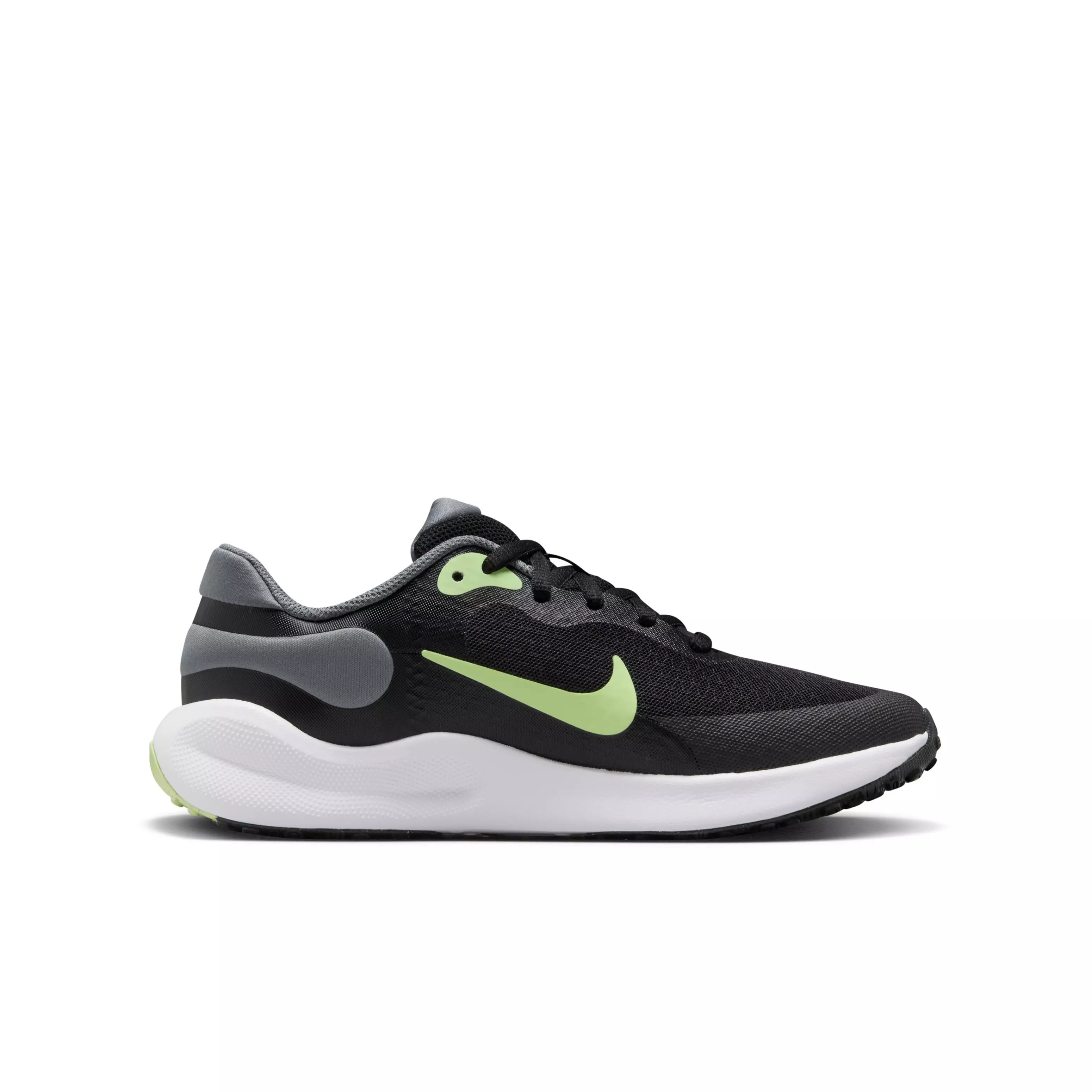 Nike Revolution 7 "Black/Smoke Grey/White/Barely Volt" Grade School Boys' Running Shoe - BLACK/GREY/WHITE/VOLT