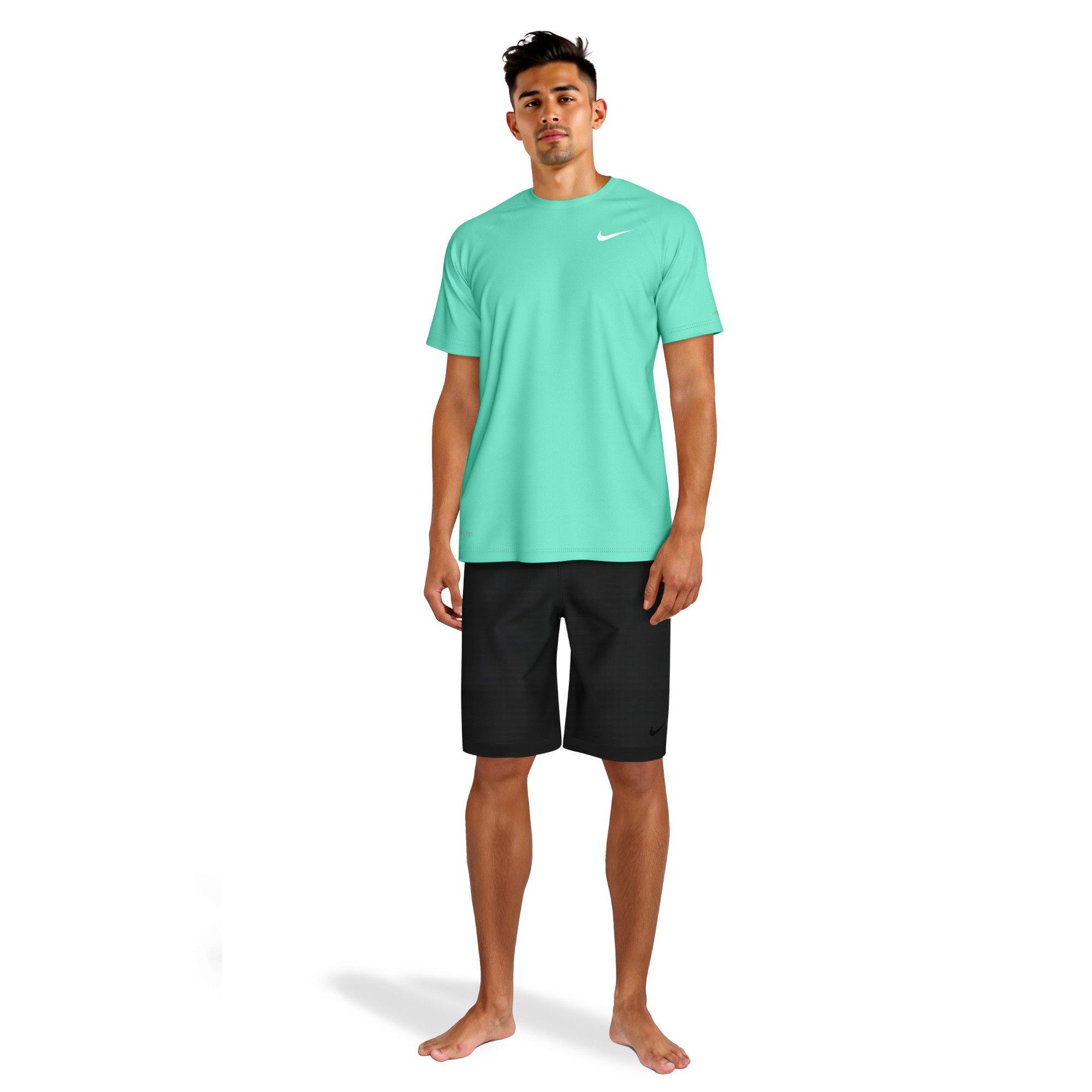 Nike Men's Swim Hydroguard Essential Dri-FIT UV Short Sleeve Shirt - TURQUOISE Thumbnail View 6