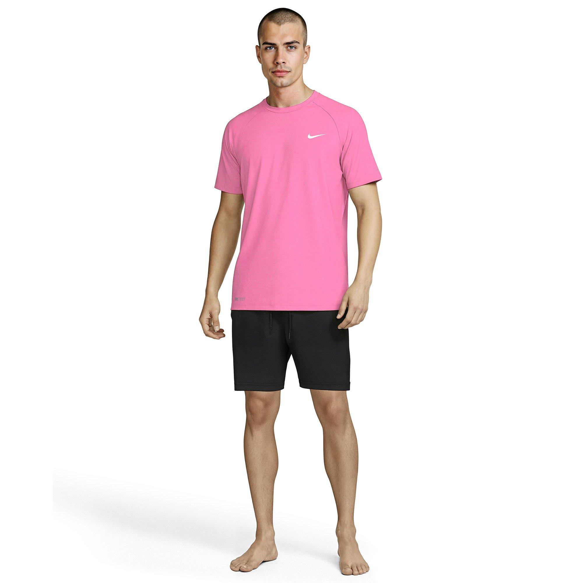 Nike Men's Swim Hydroguard Essential Dri-FIT UV Short Sleeve Shirt - PINK Thumbnail View 4