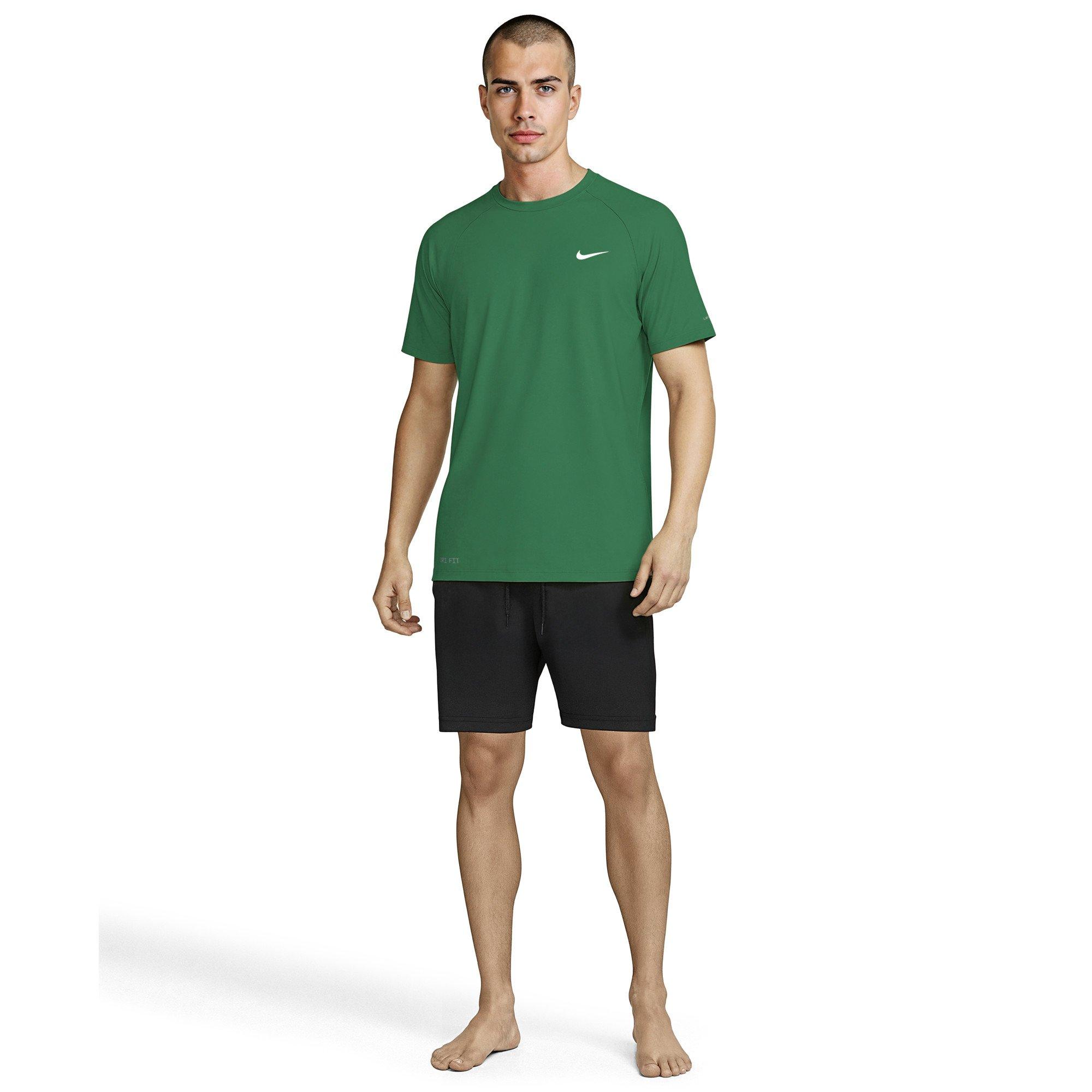 Nike Men's Swim Hydroguard Essential Dri-FIT UV Short Sleeve Shirt - GREEN Thumbnail View 6