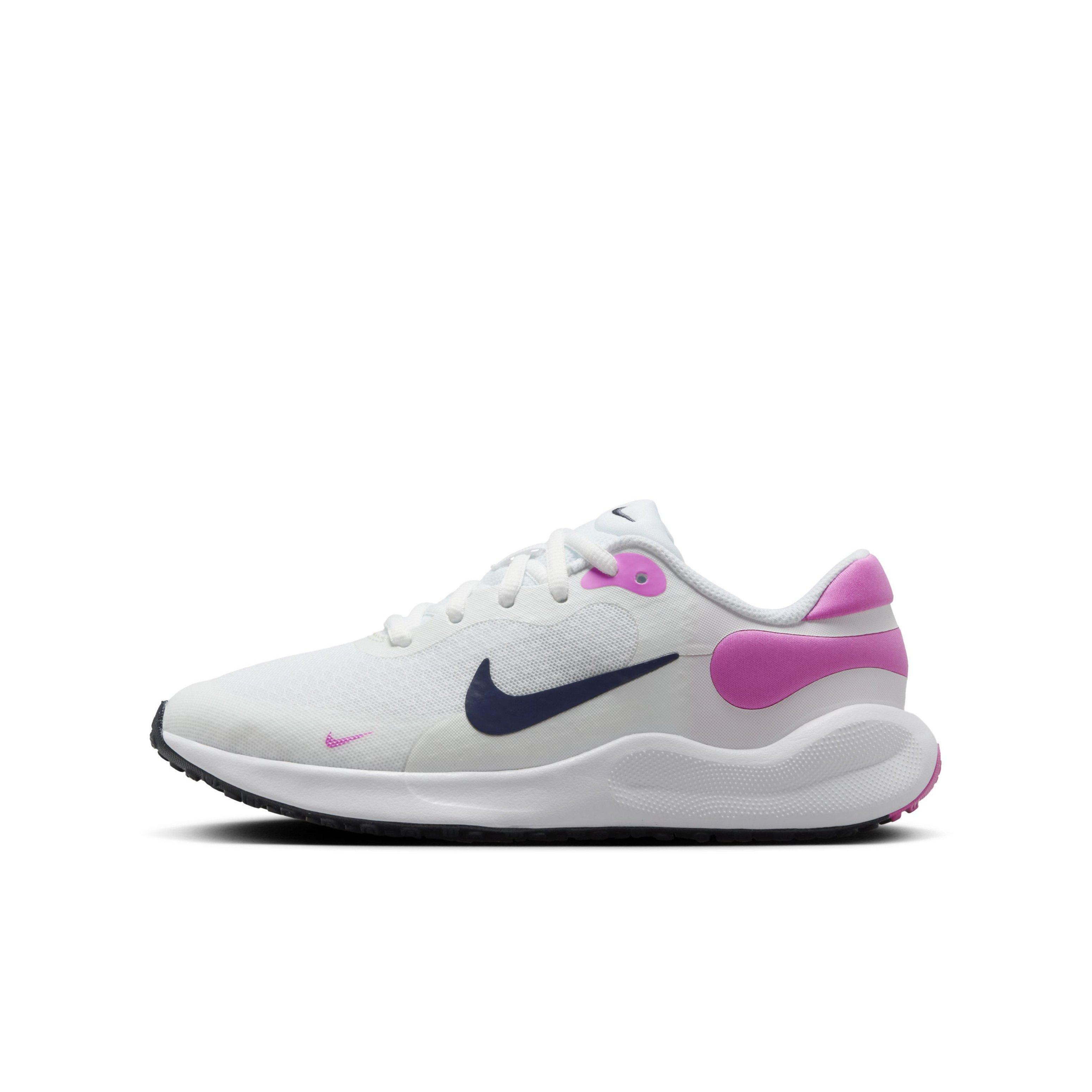 Nike Revolution 7 Grade School Kids' "White/Playful Pink/Midnight Navy" Running Shoe