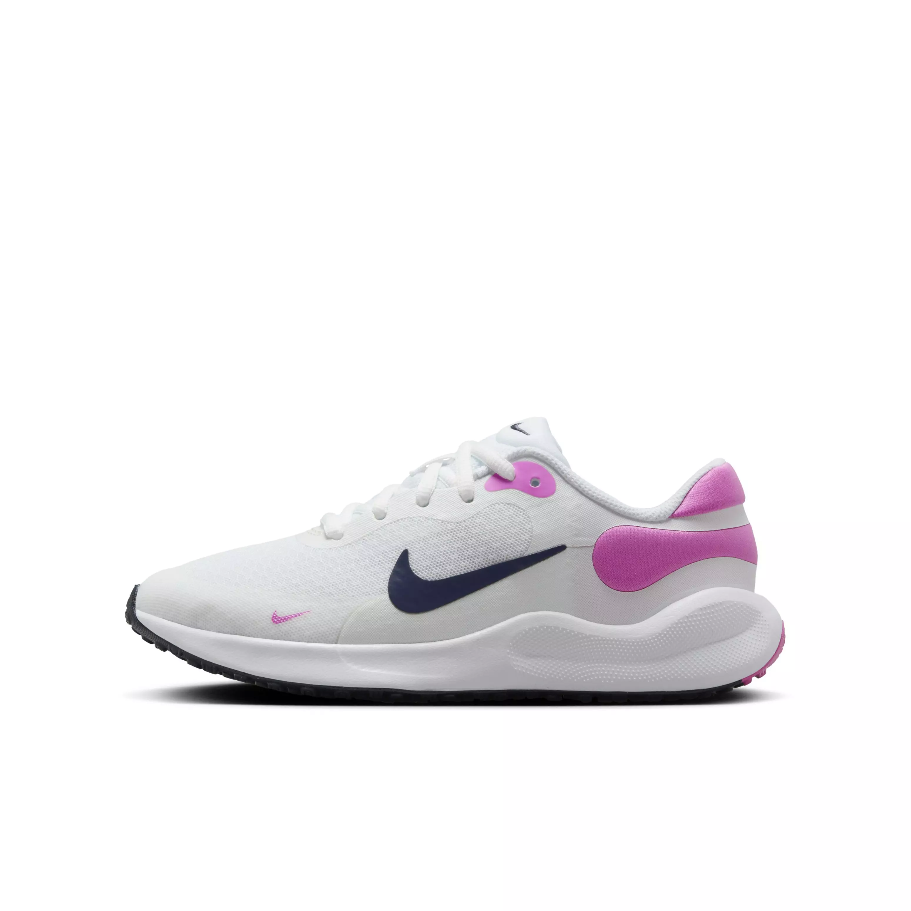 Nike Revolution 7 "White/Playful Pink/Midnight Navy" Grade School Kids' Running Shoe - WHITE/PINK/NAVY