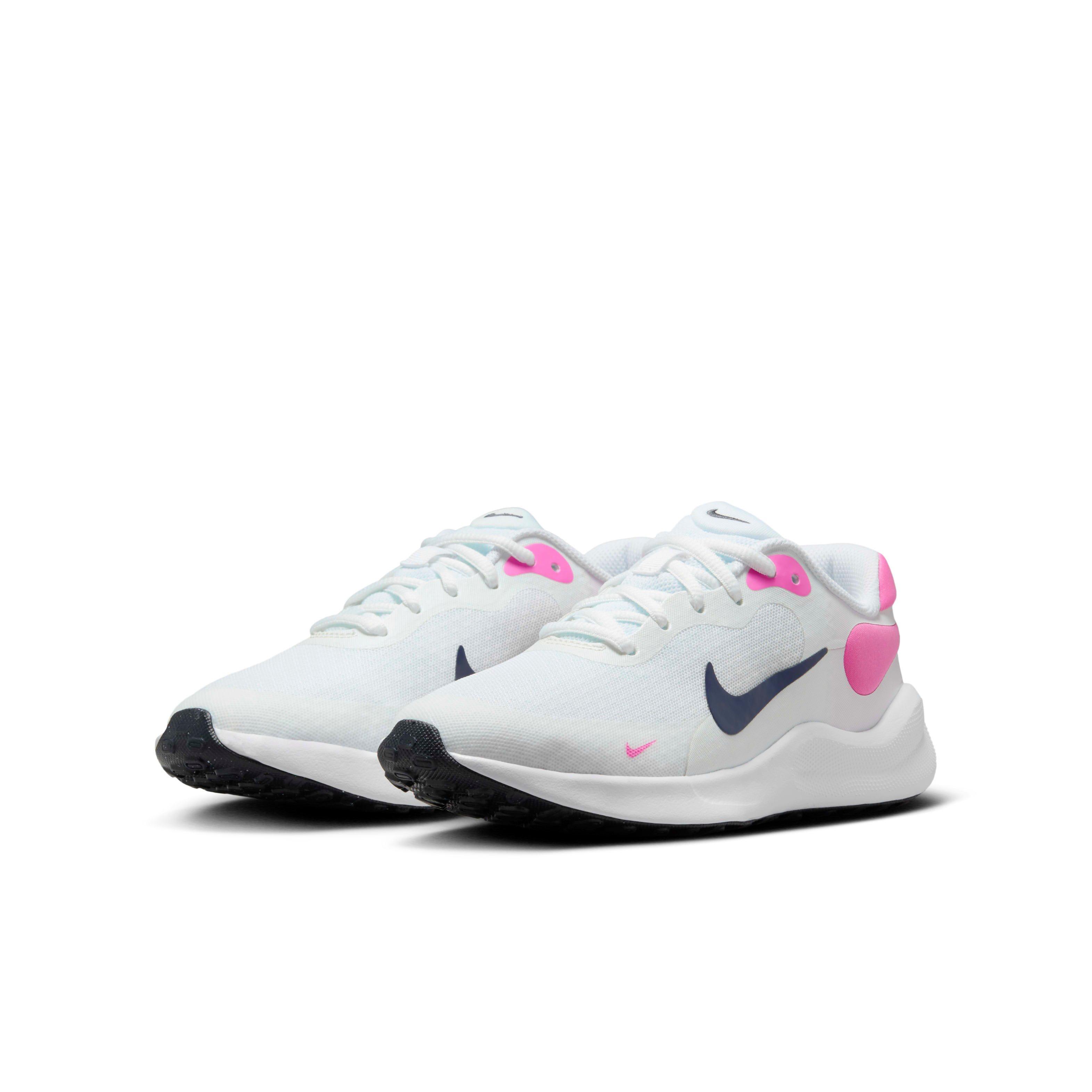 Nike Revolution 7 Grade School Kids' "White/Playful Pink/Midnight Navy" Running Shoe