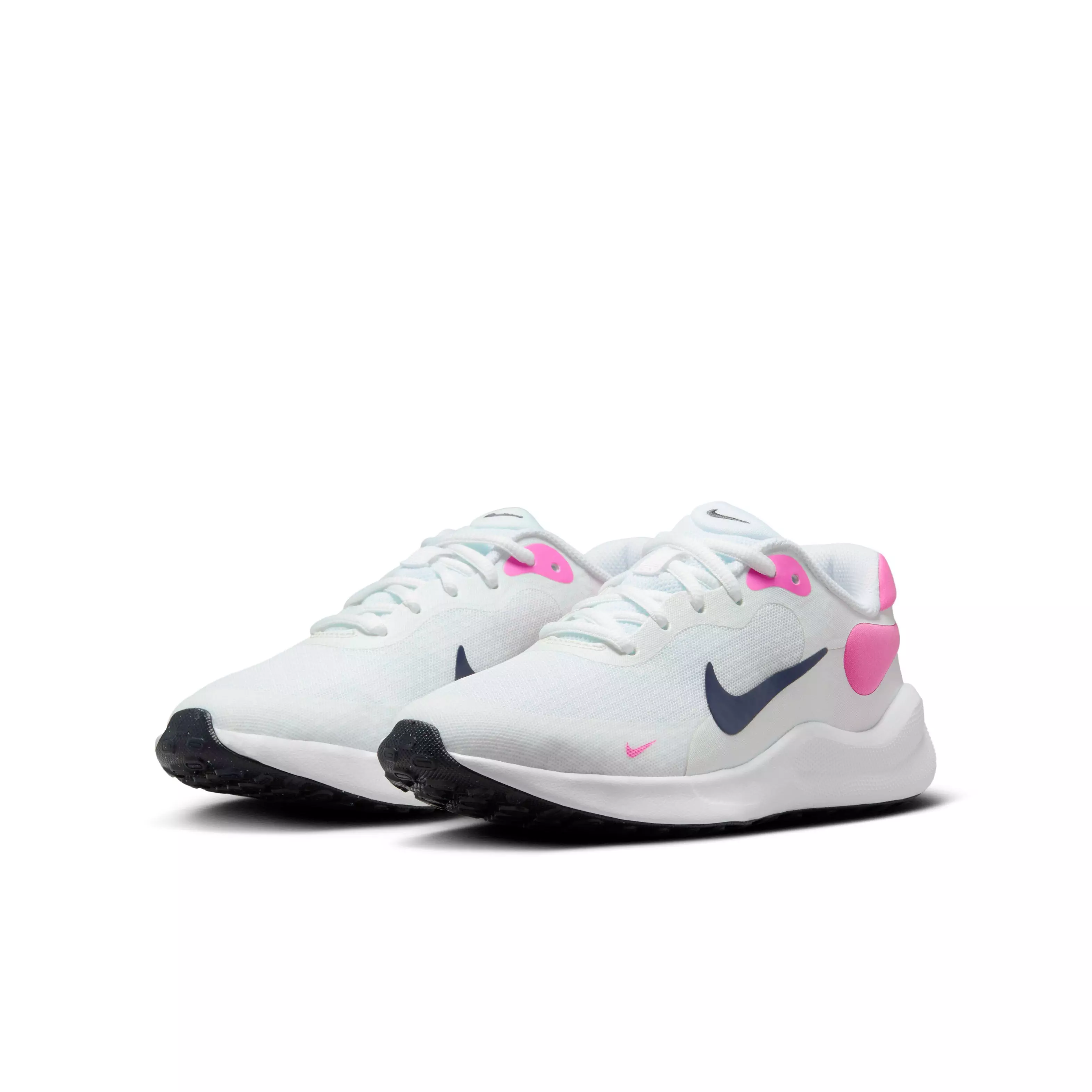 Nike Revolution 7 "White/Playful Pink/Midnight Navy" Grade School Kids' Running Shoe - WHITE/PINK/NAVY