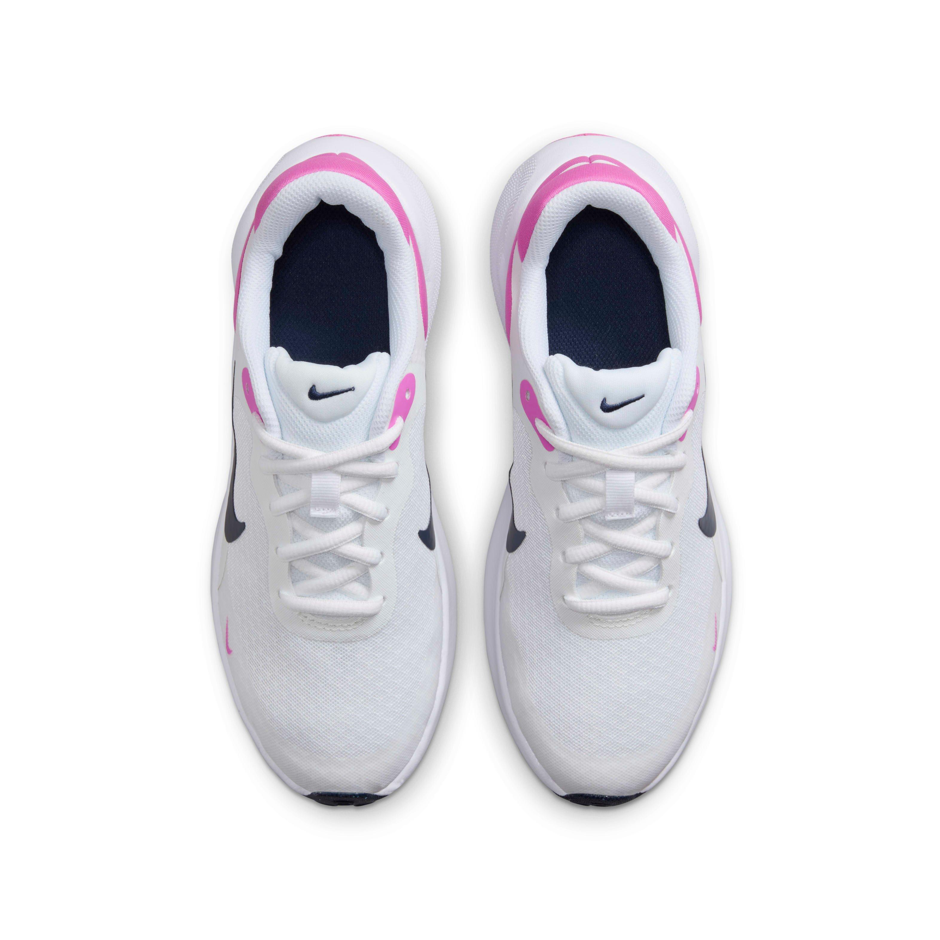 Nike Revolution 7 Grade School Kids' "White/Playful Pink/Midnight Navy" Running Shoe