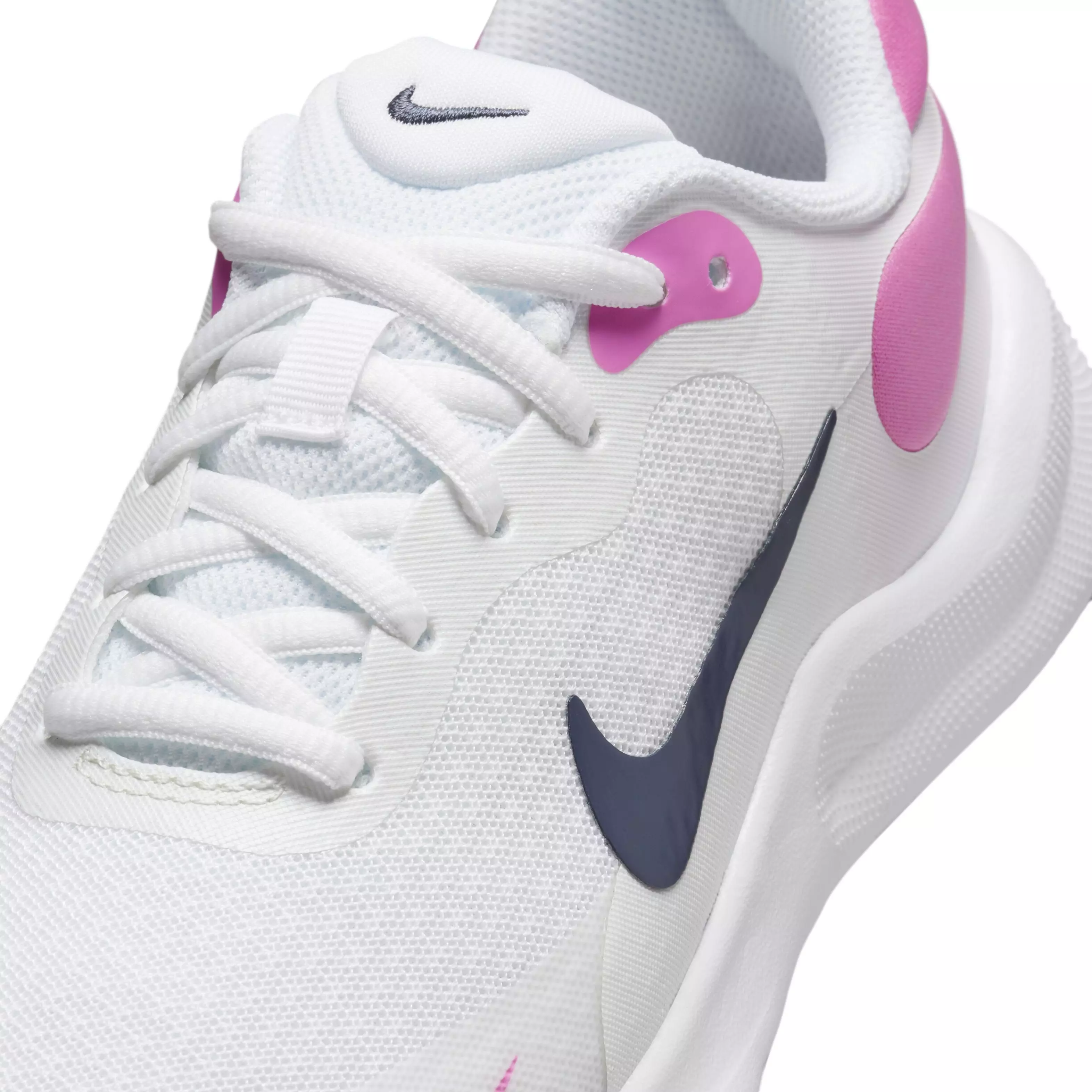 Nike Revolution 7 "White/Playful Pink/Midnight Navy" Grade School Kids' Running Shoe - WHITE/PINK/NAVY