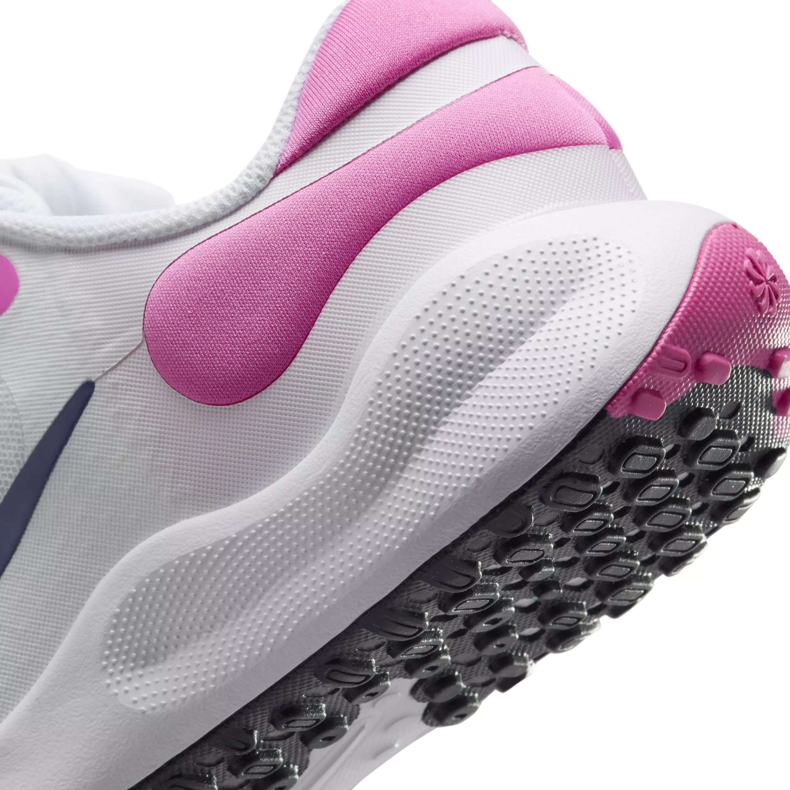 Nike Revolution 7 "White/Playful Pink/Midnight Navy" Grade School Kids' Running Shoe - WHITE/PINK/NAVY