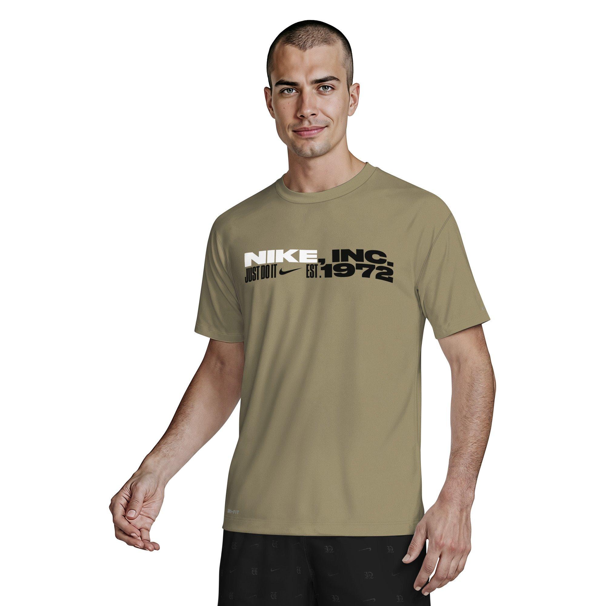 Nike Men's Swim Hydroguard Dri-FIT UV Short-Sleeve Top - BEIGE Thumbnail View 1