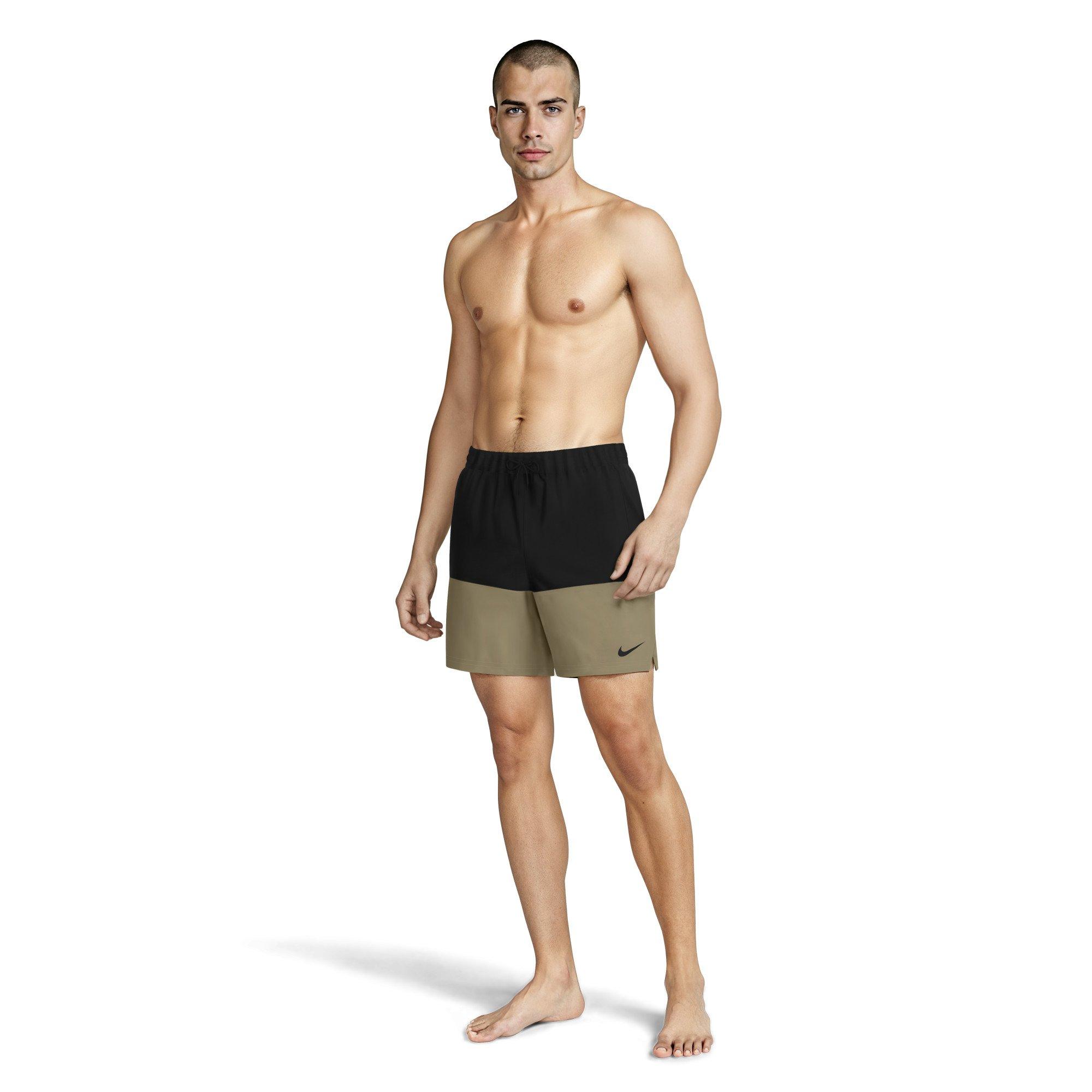 Nike Men's Swim Split 5" Brief-Lined Volley Swim Shorts - BLACK/BEIGE Thumbnail View 7