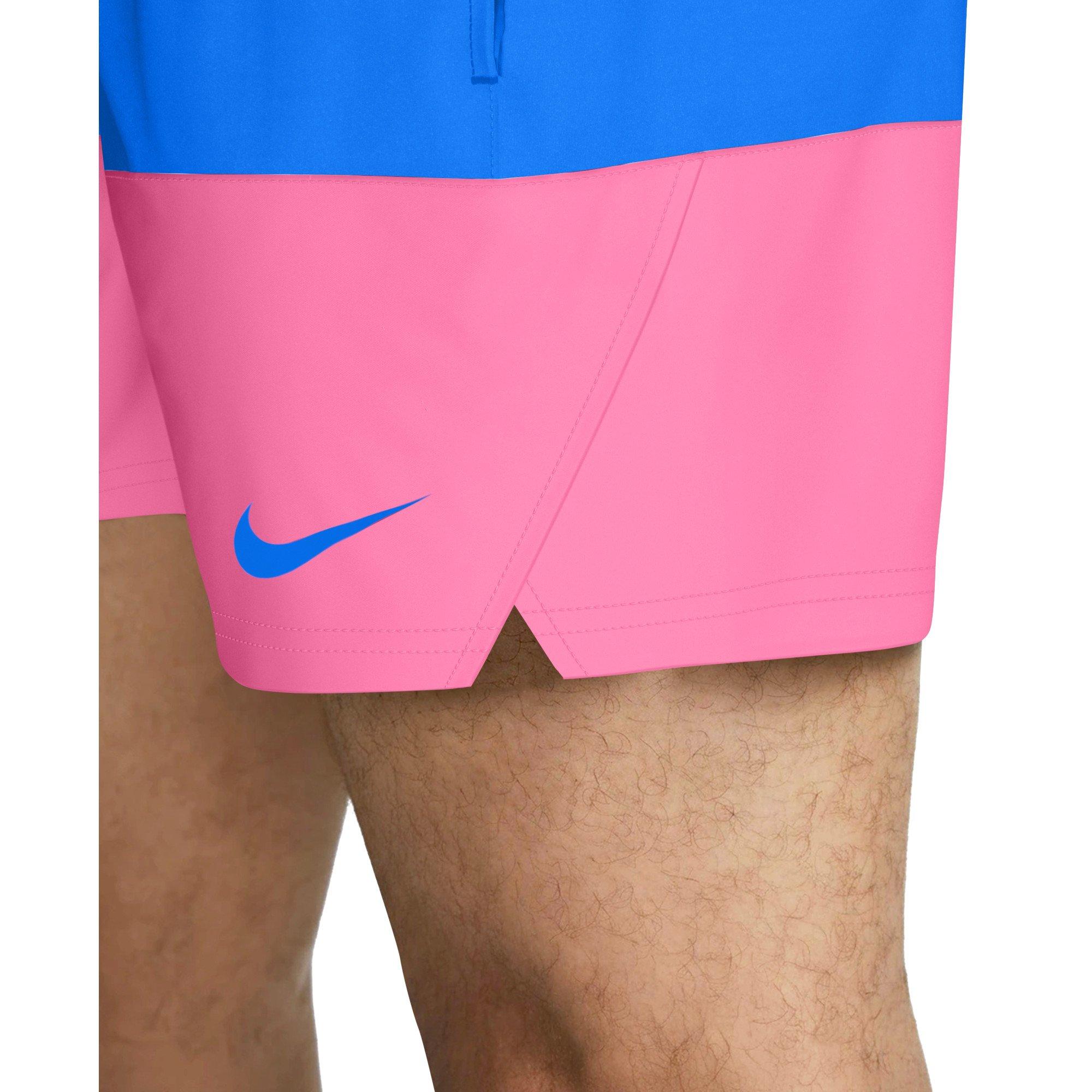Nike Men's Swim Split 5" Brief-Lined Volley Swim Shorts - BLUE/PINK Thumbnail View 4