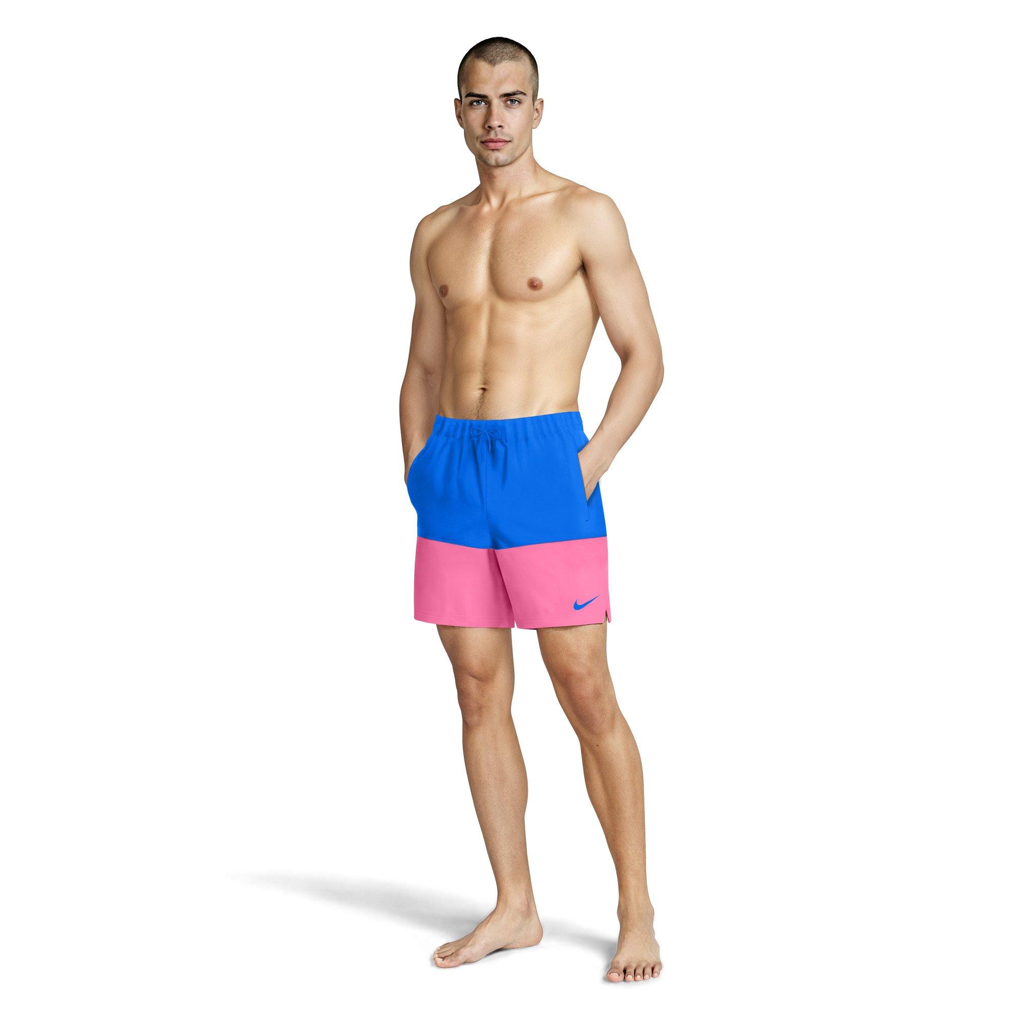 Nike Men's Swim Split 5" Brief-Lined Volley Swim Shorts - BLUE/PINK Thumbnail View 7