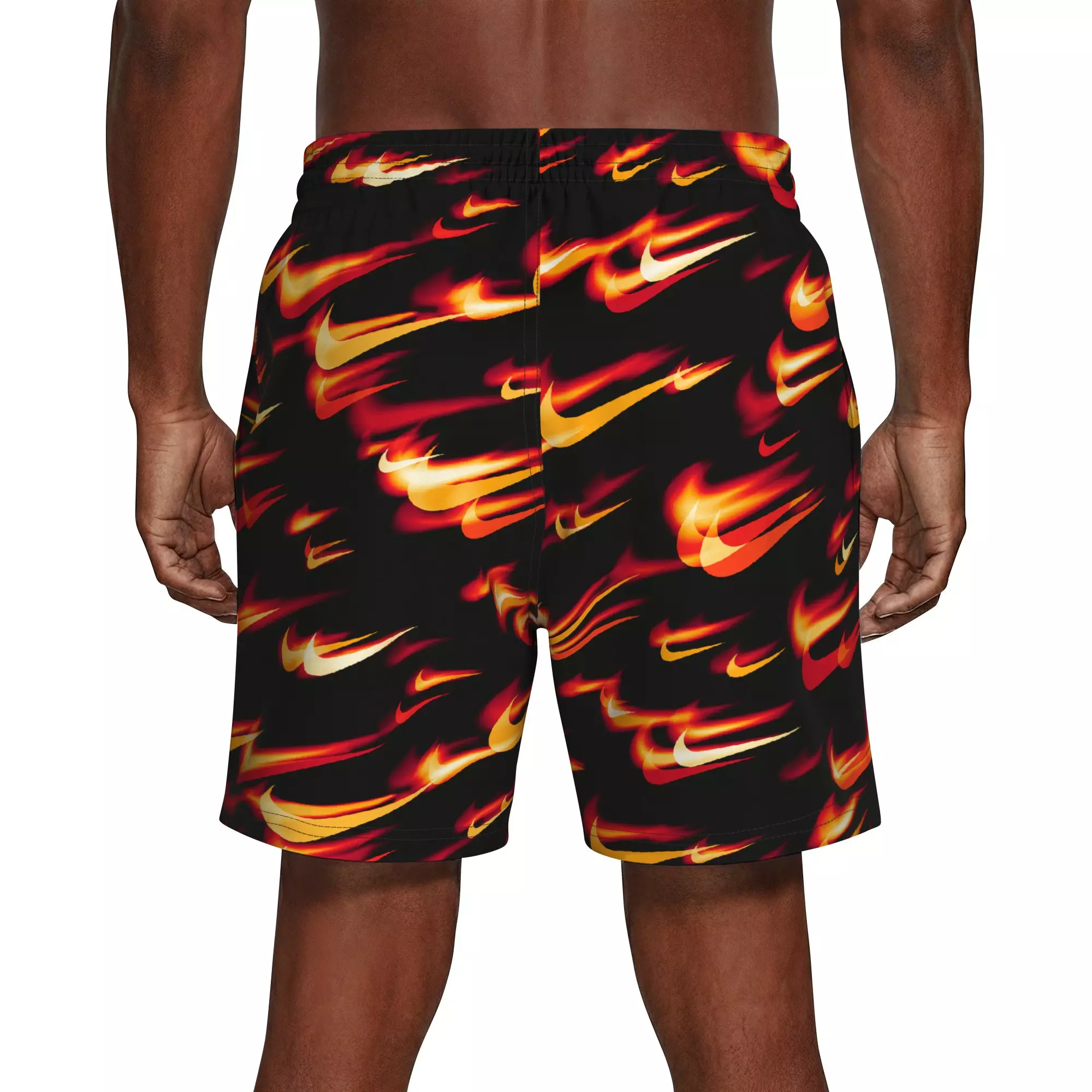 Nike Men's Swim Breaker 7" Brief-Lined Volley Swim Shorts - BLACK/RED/YELLOW