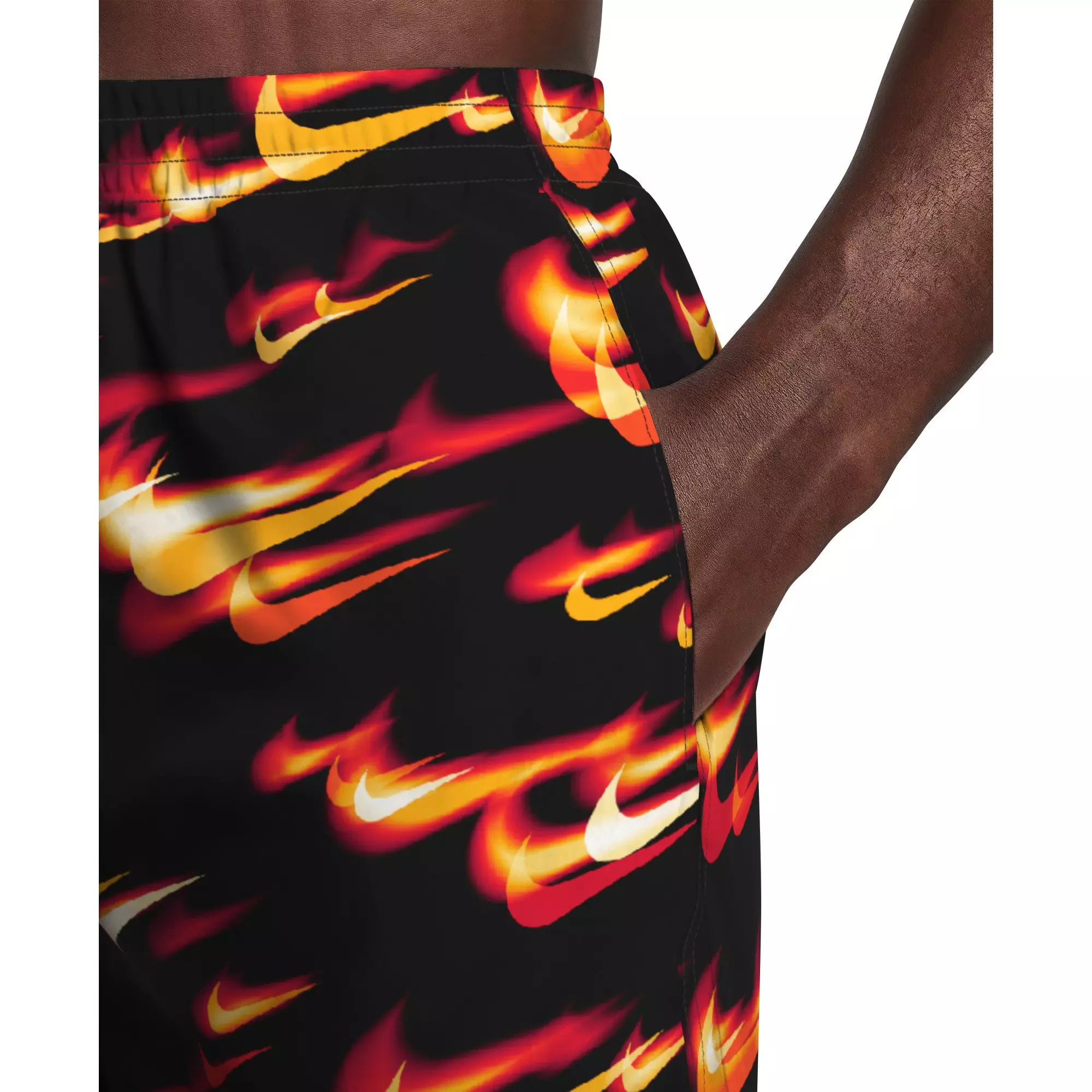 Nike Men's Swim Breaker 7" Brief-Lined Volley Swim Shorts - BLACK/RED/YELLOW