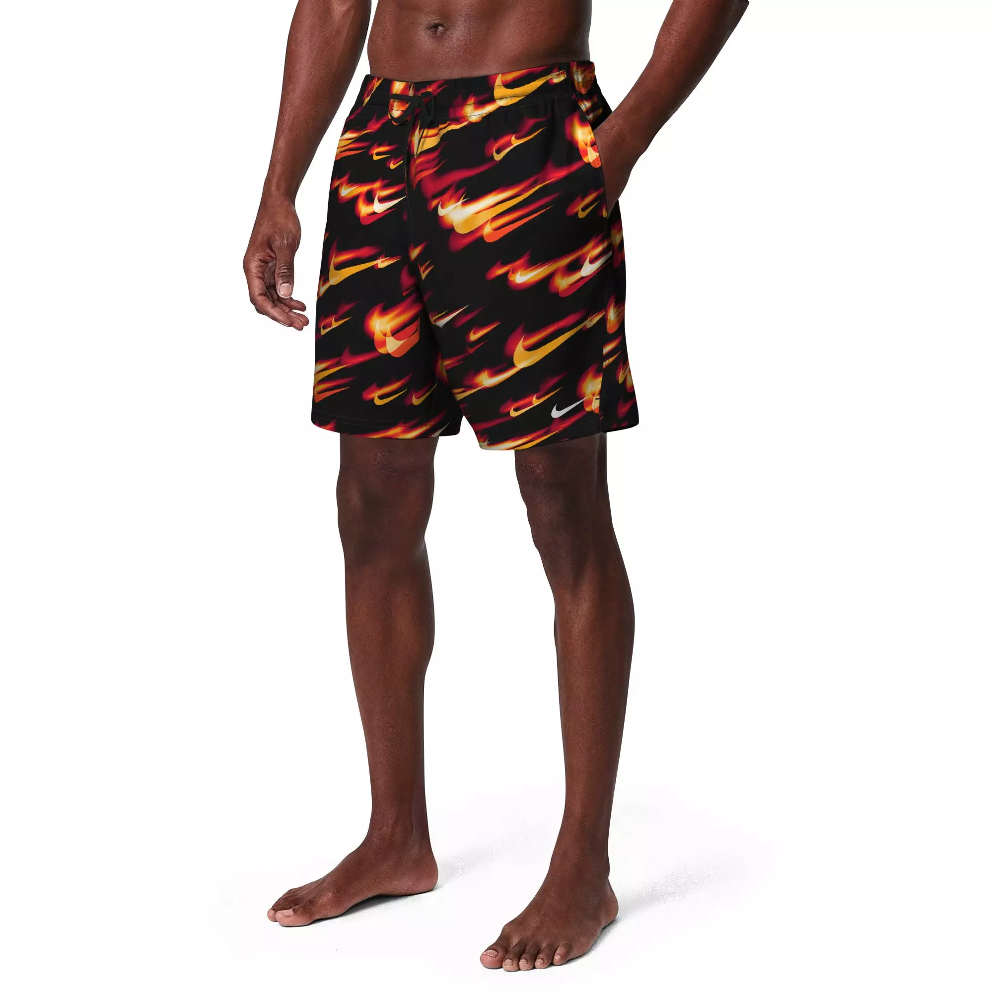 Nike Men's Swim Breaker 7" Brief-Lined Volley Swim Shorts - BLACK/RED/YELLOW