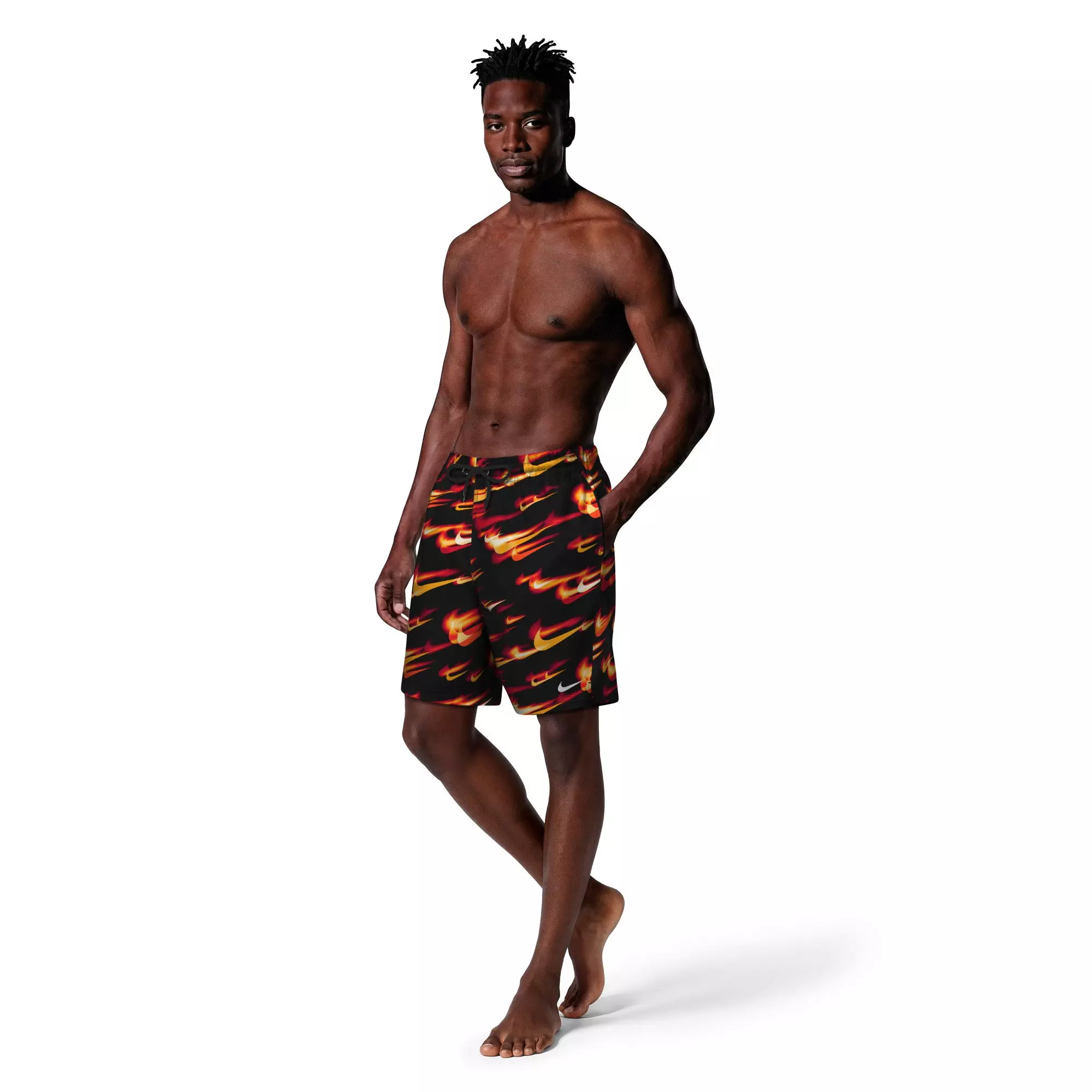 Nike Men's Swim Breaker 7" Brief-Lined Volley Swim Shorts - BLACK/RED/YELLOW