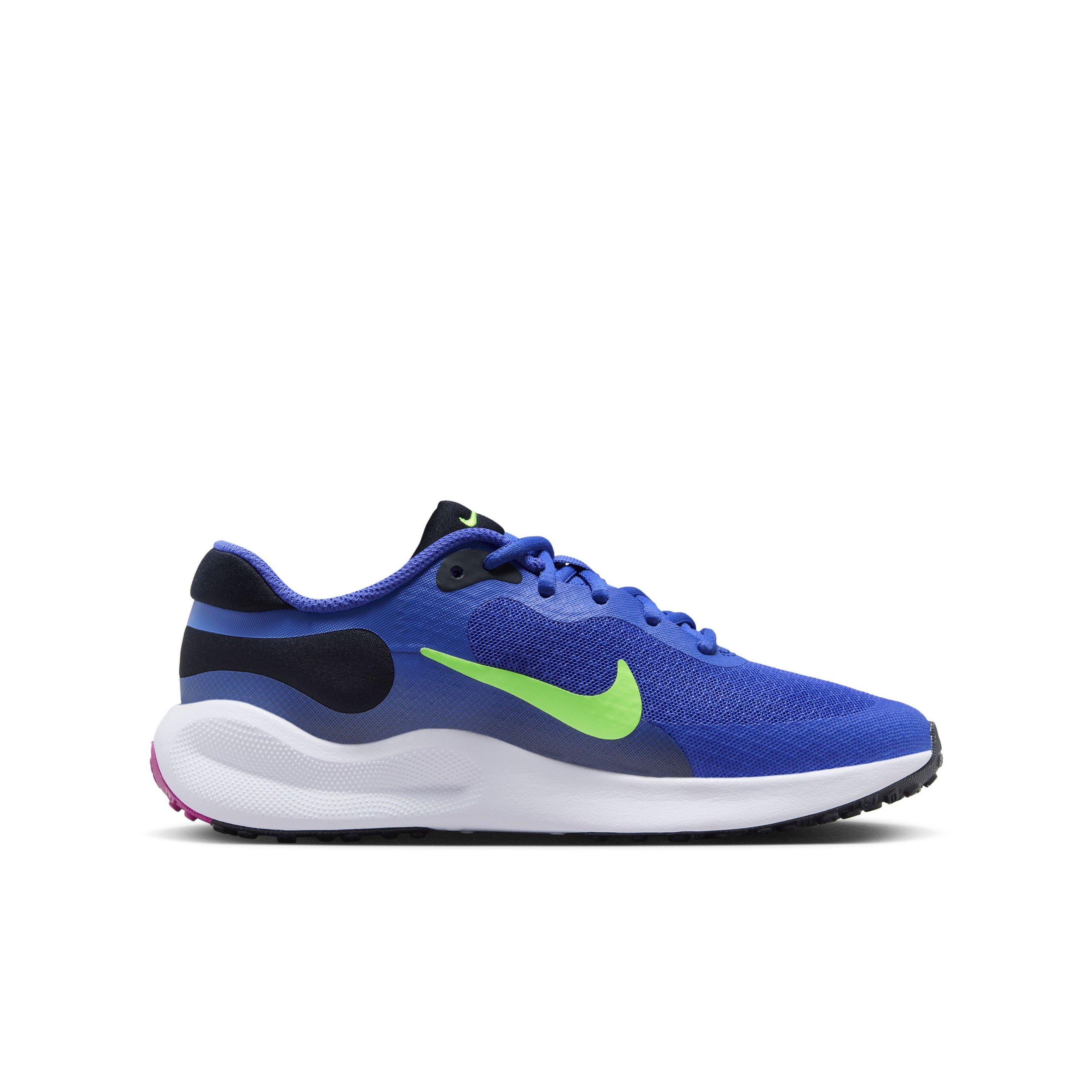 Nike Revolution 7 "Light Ultramarine/Dark Obsidian/White/Lime Blast" Grade School Kids' Running Shoe - LT ULTRAMARINE/DK OBSIDIAN/WHITE/LIME Thumbnail View 1