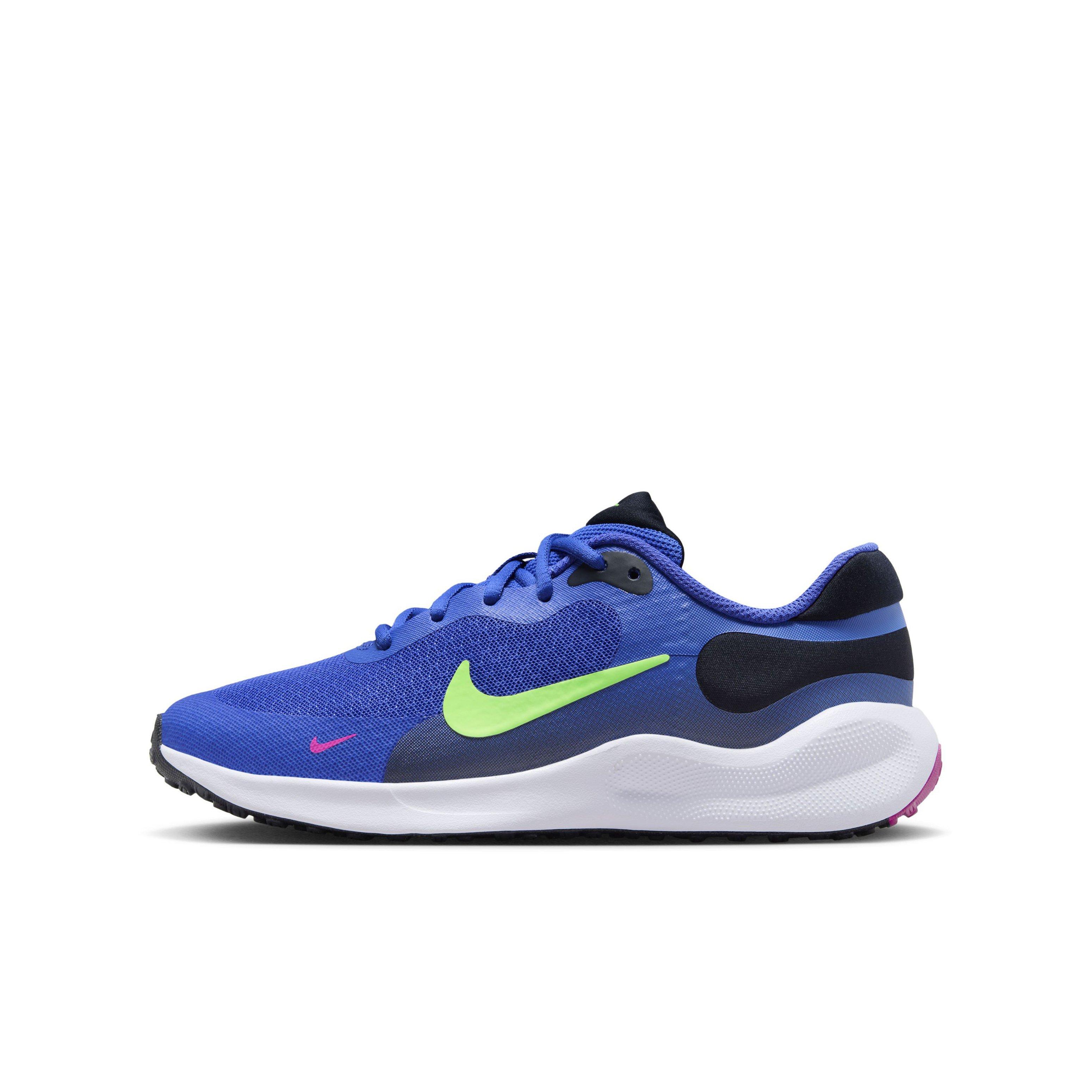 Nike Revolution 7 "Light Ultramarine/Dark Obsidian/White/Lime Blast" Grade School Kids' Running Shoe - LT ULTRAMARINE/DK OBSIDIAN/WHITE/LIME Thumbnail View 2
