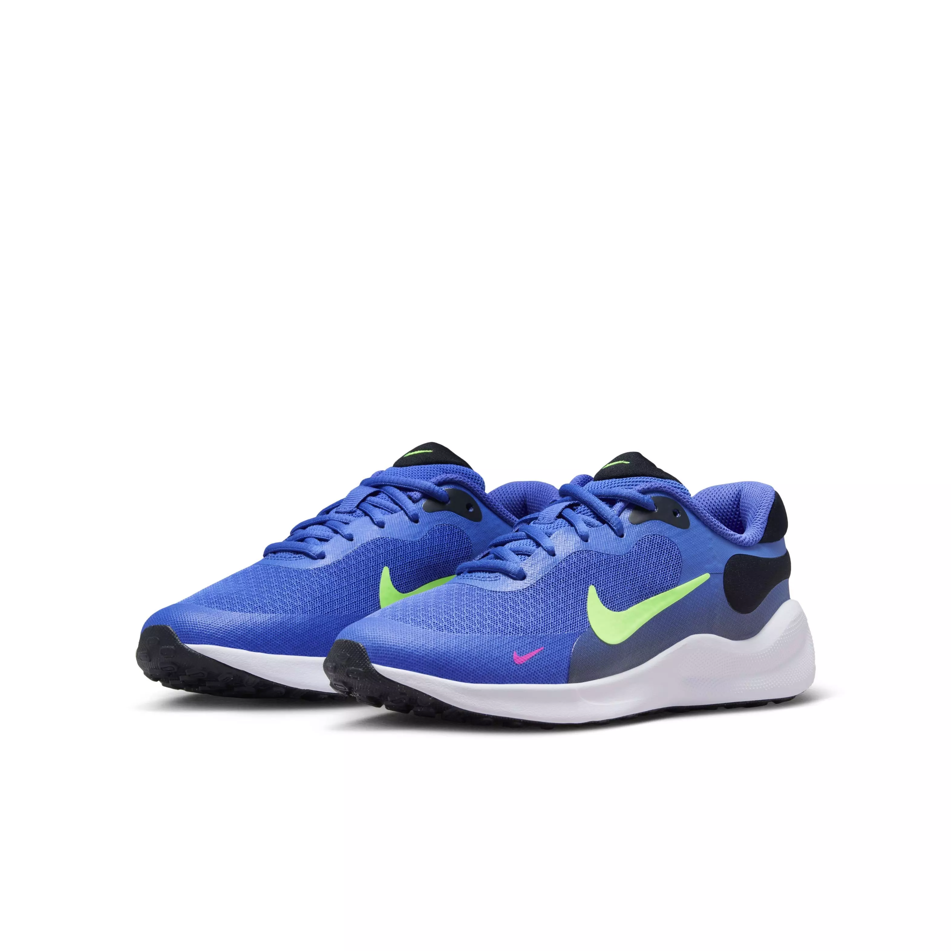 Nike Revolution 7 "Light Ultramarine/Dark Obsidian/White/Lime Blast" Grade School Kids' Running Shoe - LT ULTRAMARINE/DK OBSIDIAN/WHITE/LIME