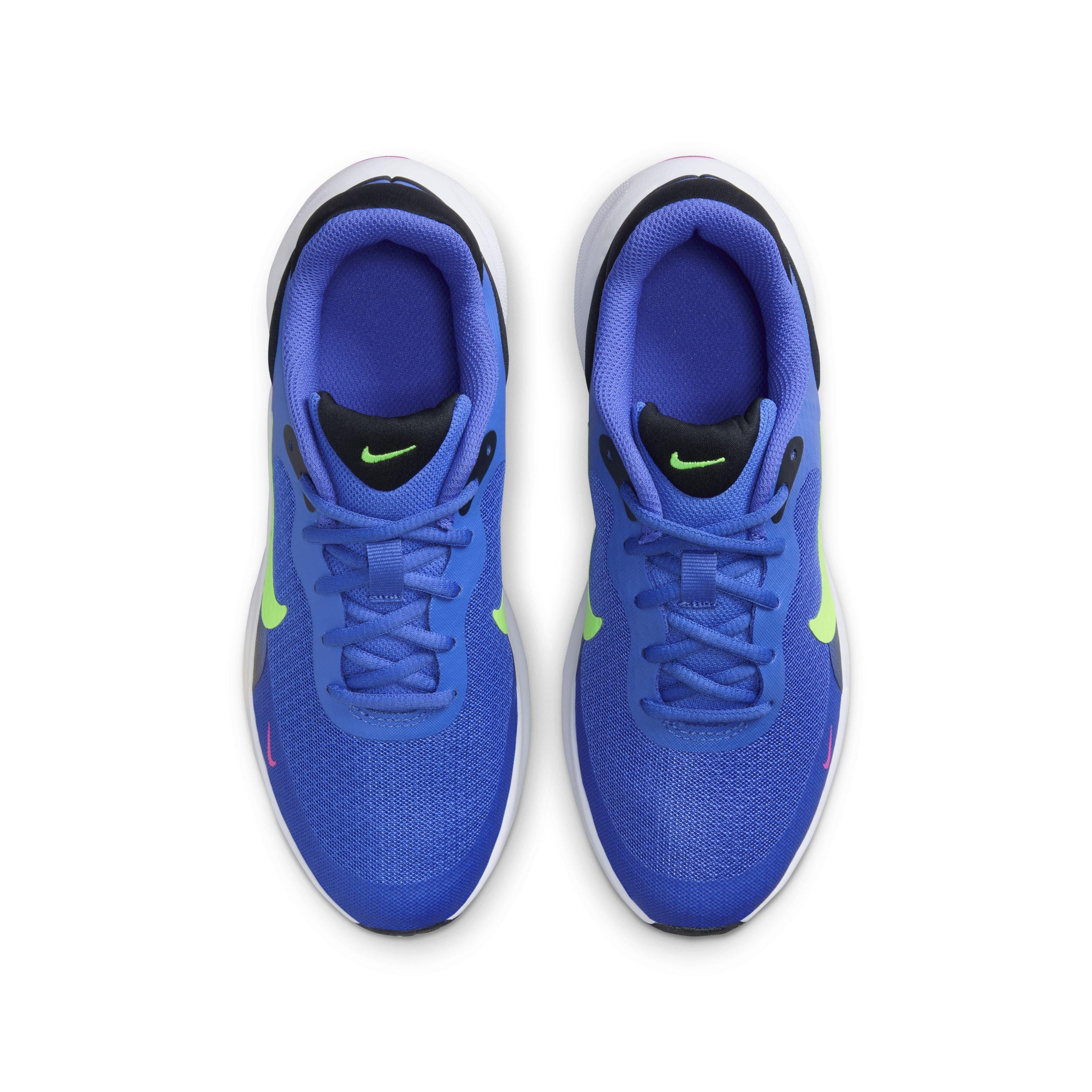 Nike Revolution 7 "Light Ultramarine/Dark Obsidian/White/Lime Blast" Grade School Kids' Running Shoe - LT ULTRAMARINE/DK OBSIDIAN/WHITE/LIME Thumbnail View 4