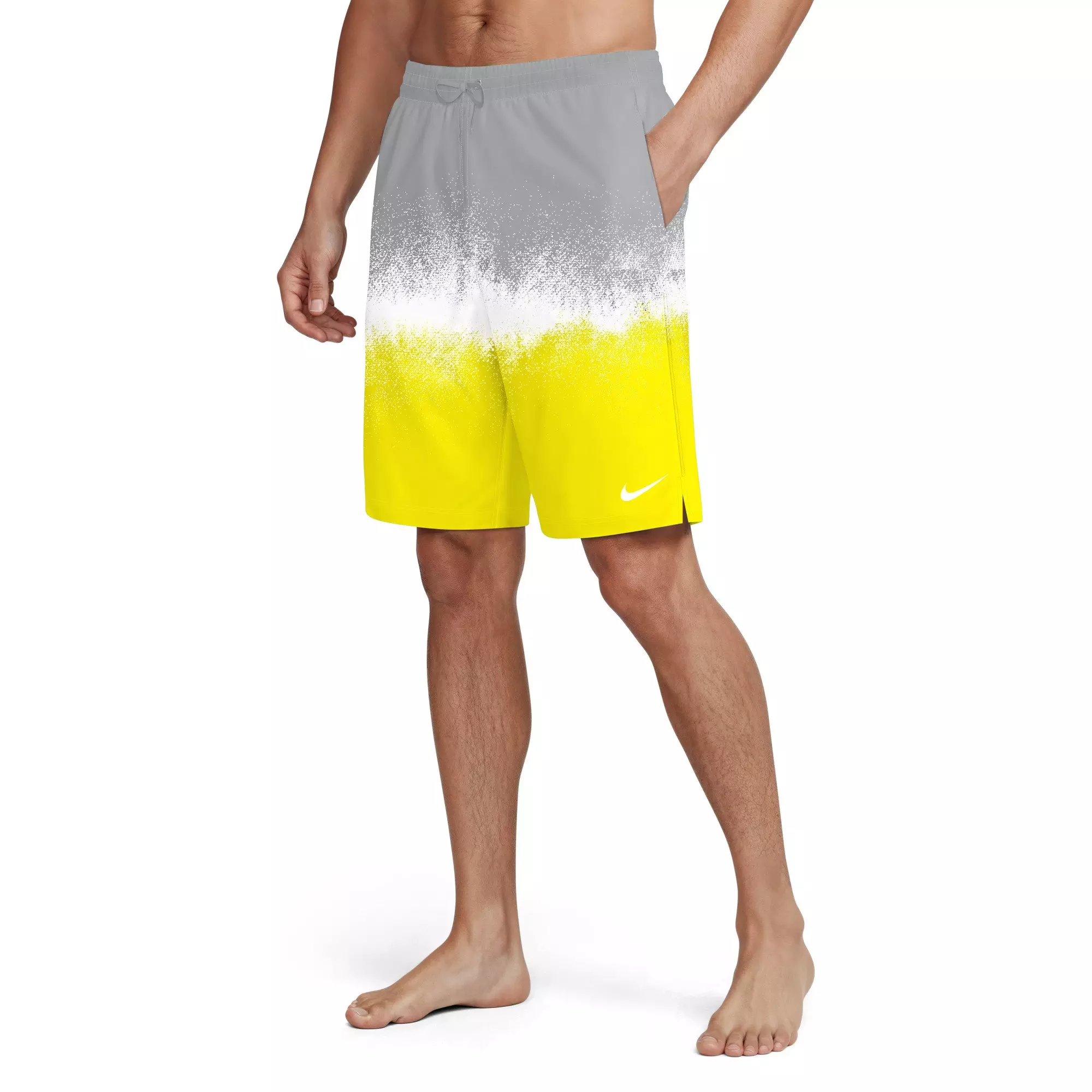 Nike Men's Swim Breaker Brief-Lined 9" Volley Swim Shorts - GREY/YELLOW
