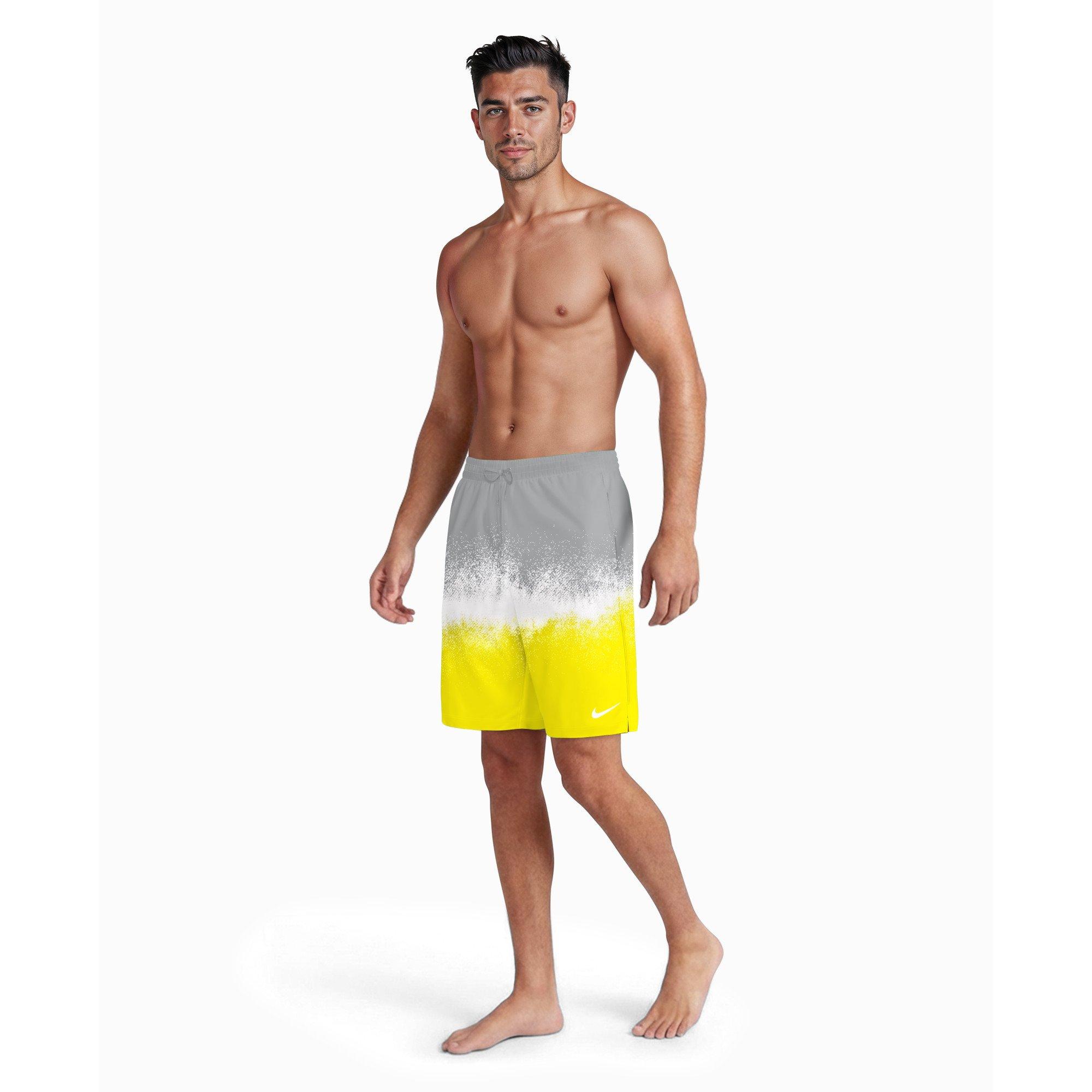 Nike Men's Swim Breaker Brief-Lined 9" Volley Swim Shorts - GREY/YELLOW Thumbnail View 7