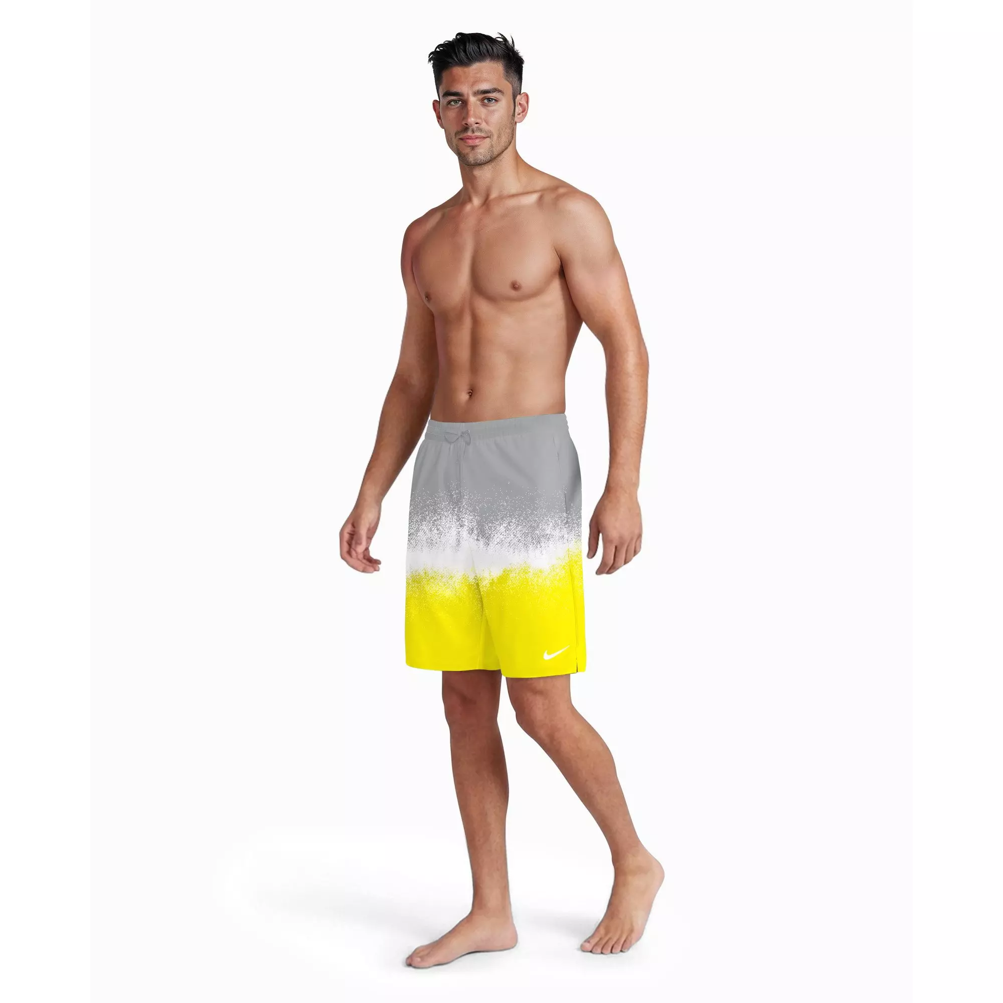 Nike Men's Swim Breaker Brief-Lined 9" Volley Swim Shorts - GREY/YELLOW