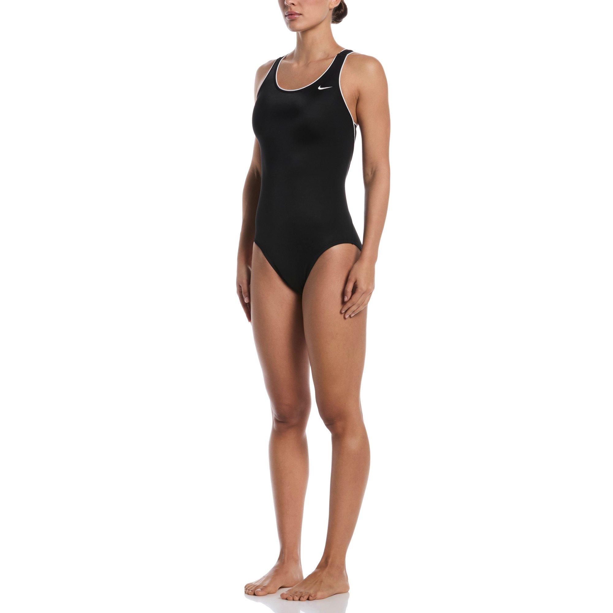 Nike Women's Swim Powerback Solid Color One Piece Swimsuit - Black - BLACK Thumbnail View 4
