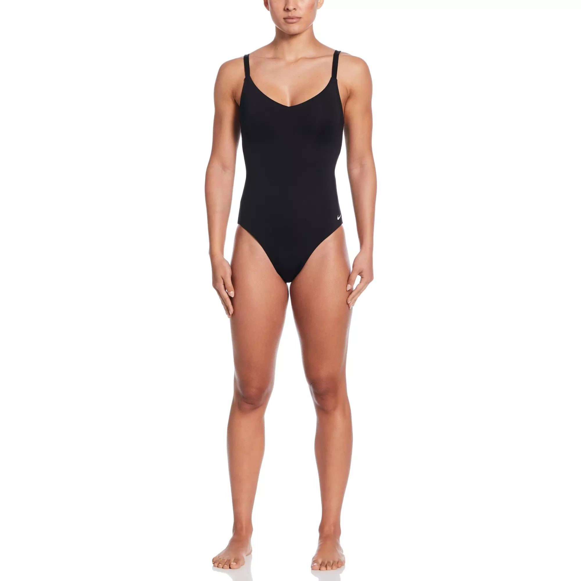 Nike Women's Swim Effortless Essential V-Neck One Piece Swimsuit - BLACK