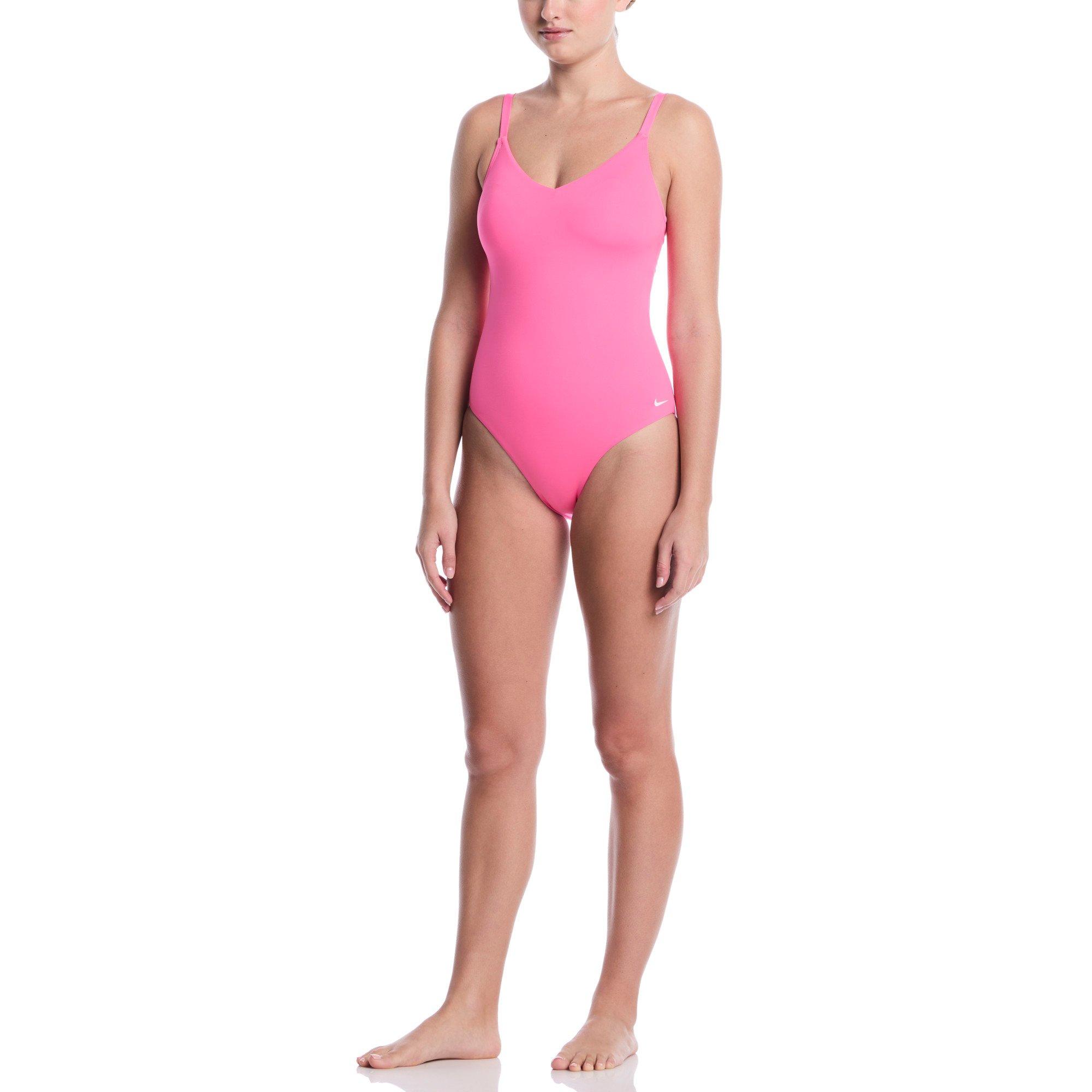 Nike Women's Swim Effortless Essential V-Neck One Piece Swimsuit - PINK Thumbnail View 5