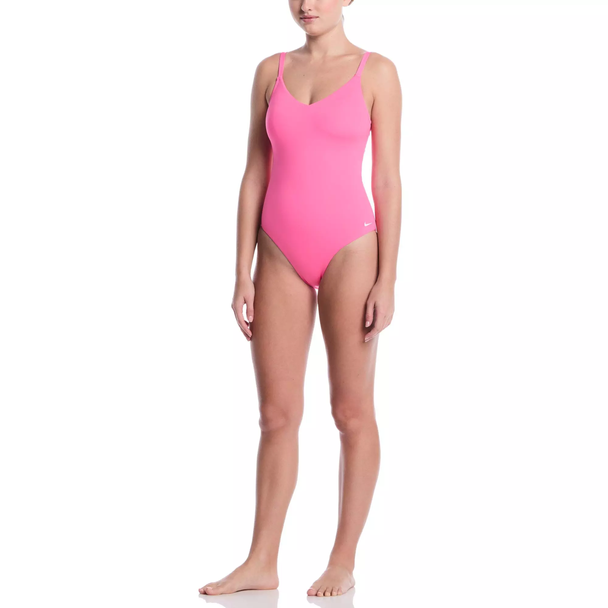 Nike Women's Swim Effortless Essential V-Neck One Piece Swimsuit - PINK