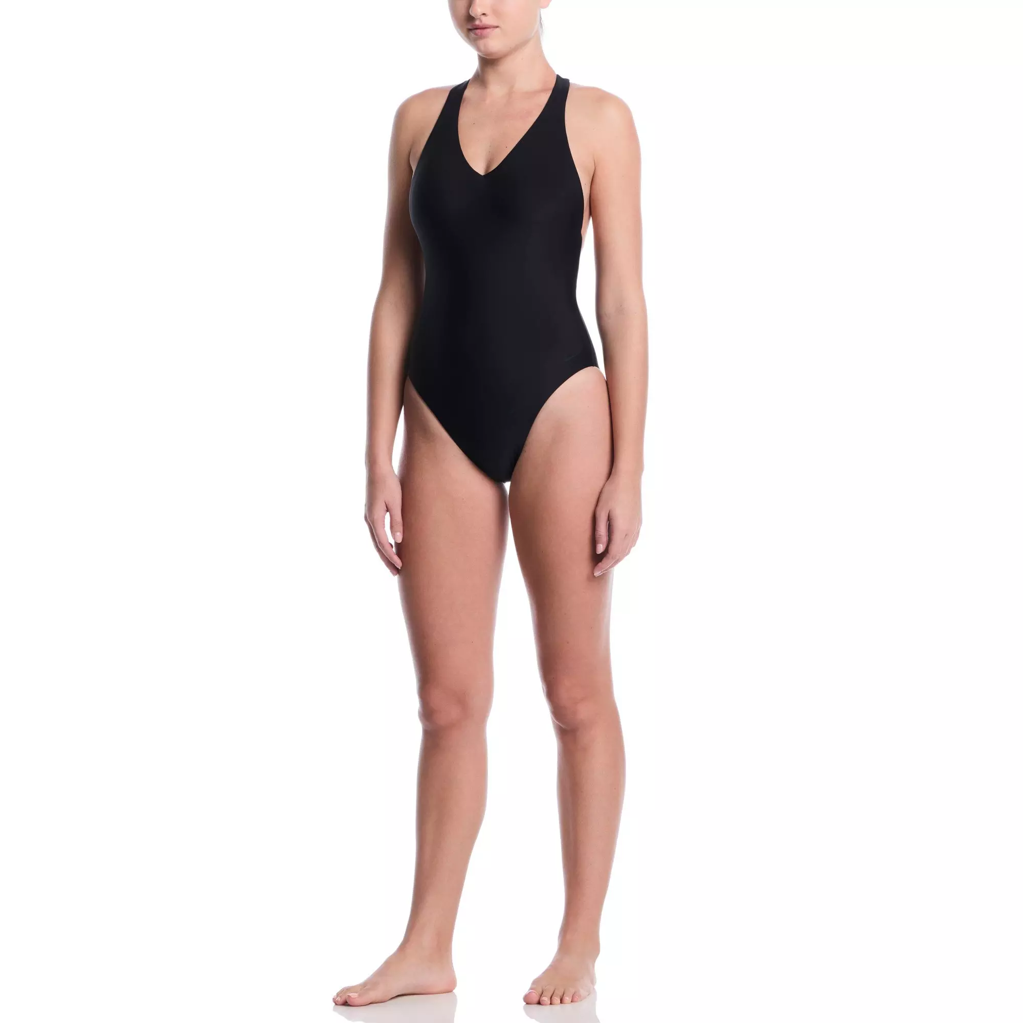 Nike Women's Swim Hydralock Luxe Women's V-Neck One Piece Swimsuit - BLACK